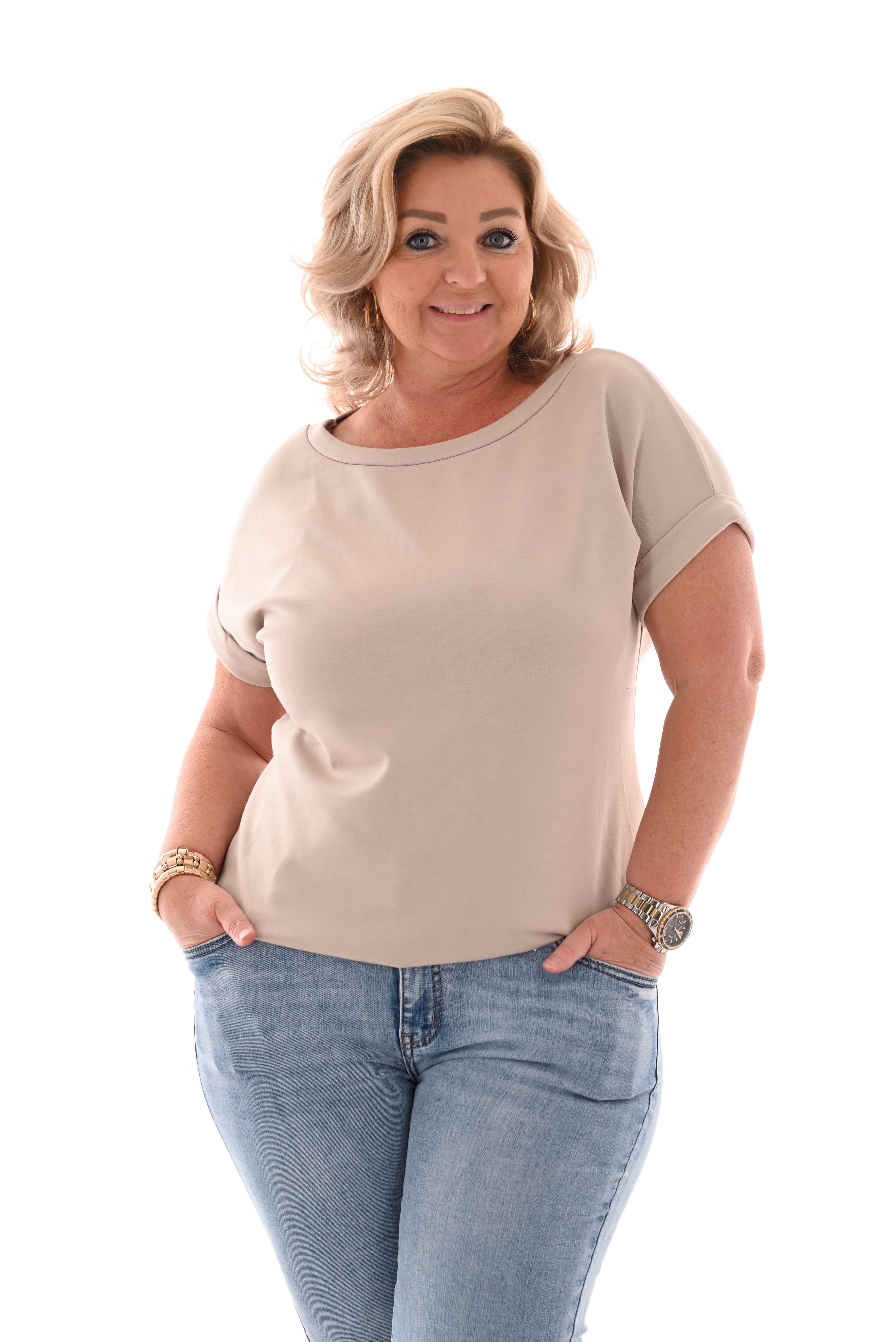 Shirt korte mouwen uni taupe