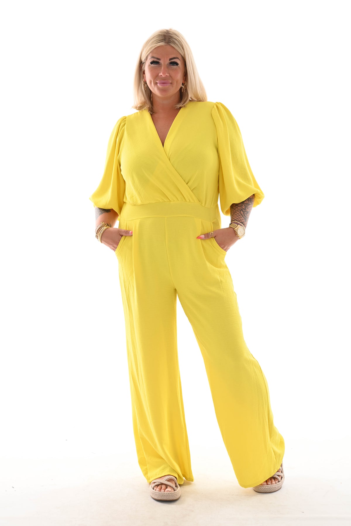 Jumpsuit overslag uni geel