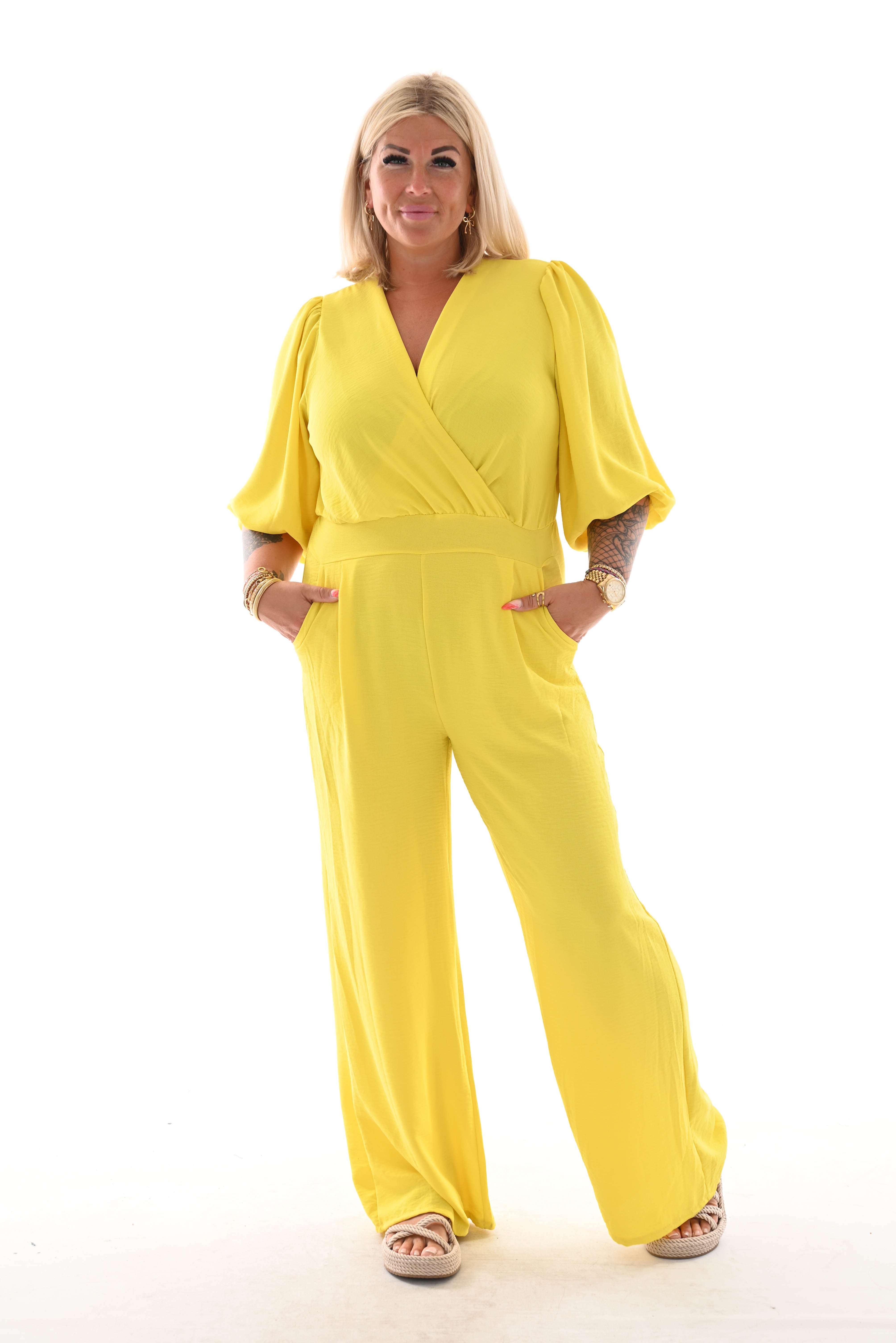 Jumpsuit overslag uni geel