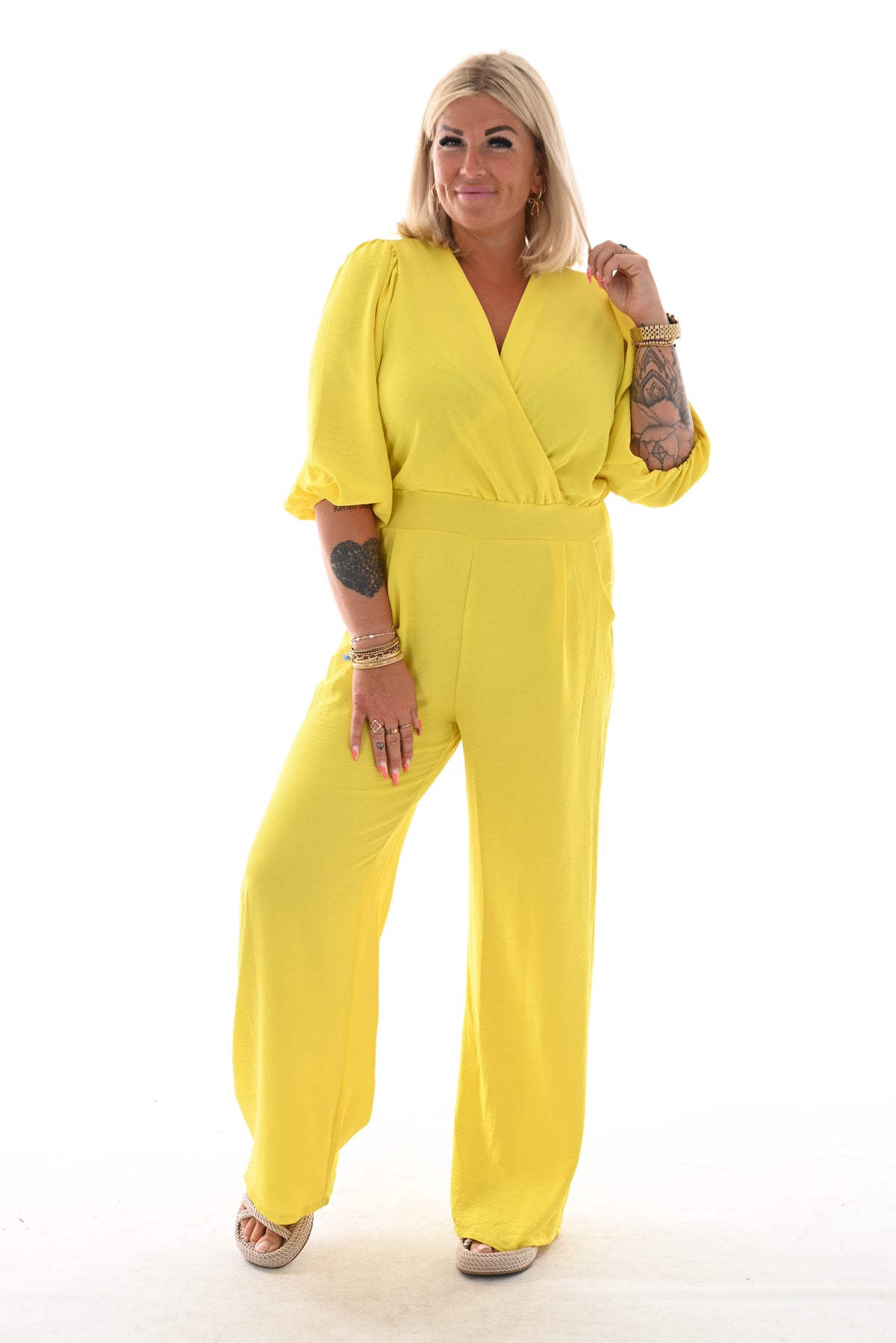 Jumpsuit overslag uni geel