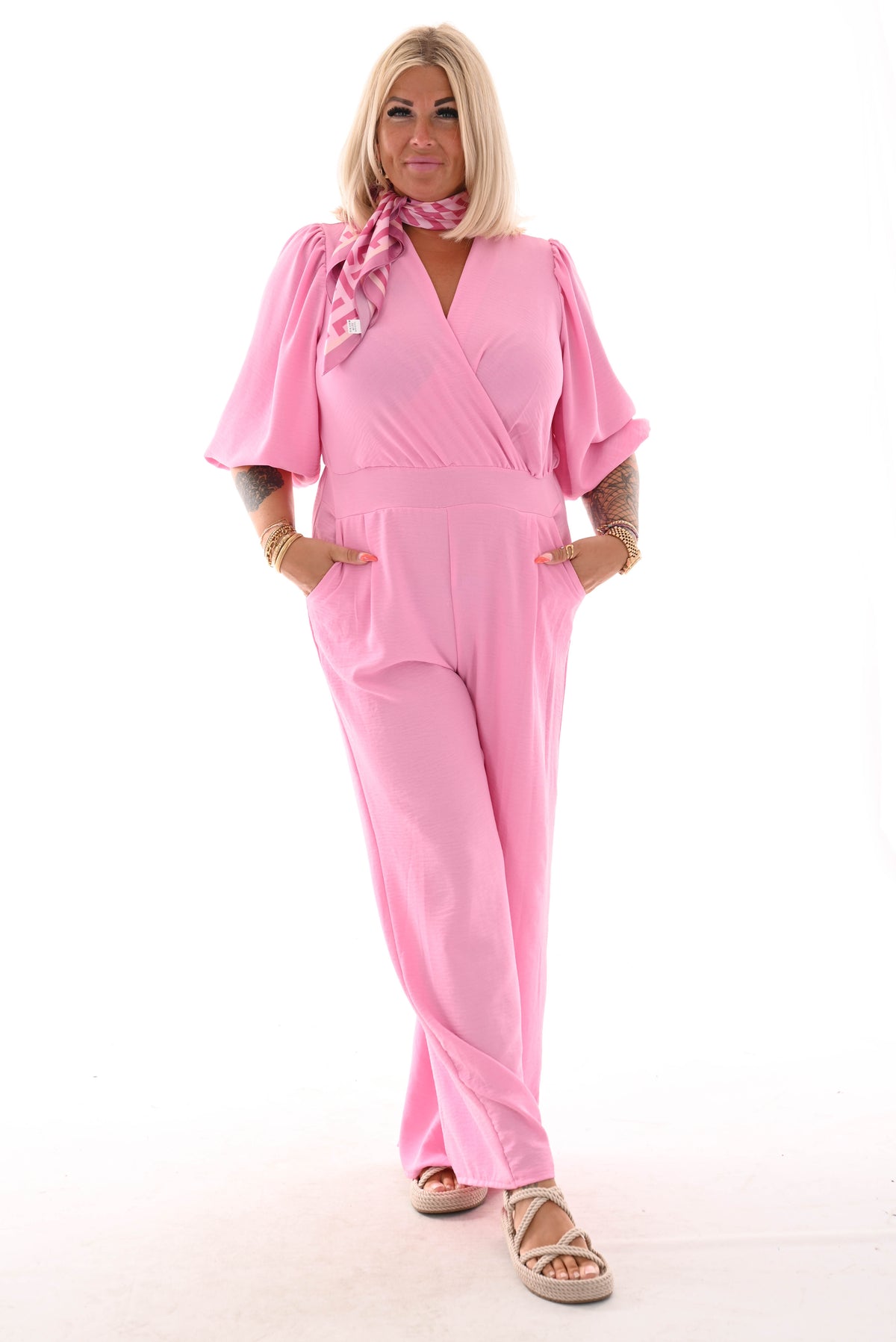 Jumpsuit overslag uni lichtroze