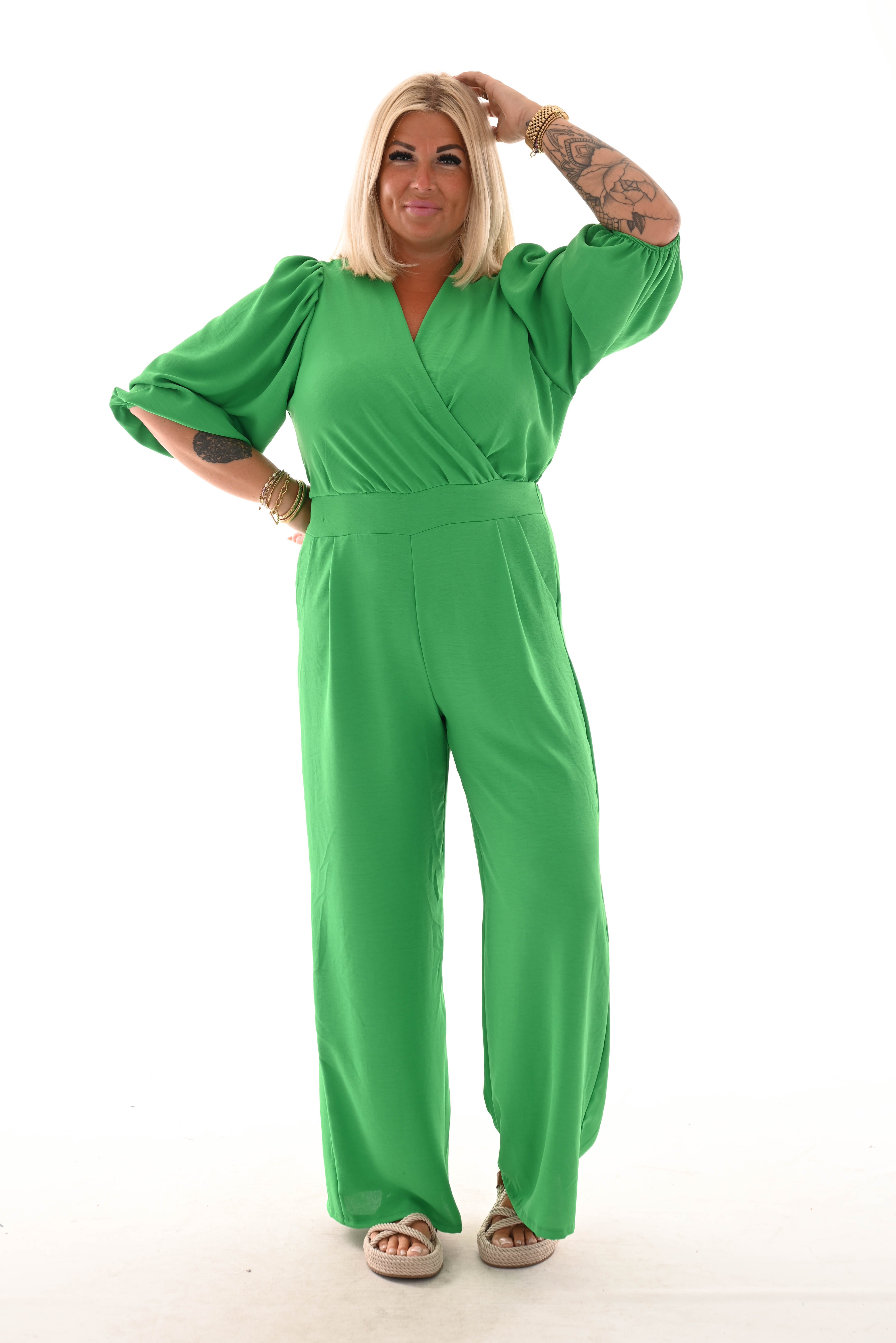 Jumpsuit overslag uni appelgroen