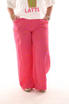 Katoenen wijde broek met panter roze/oranje