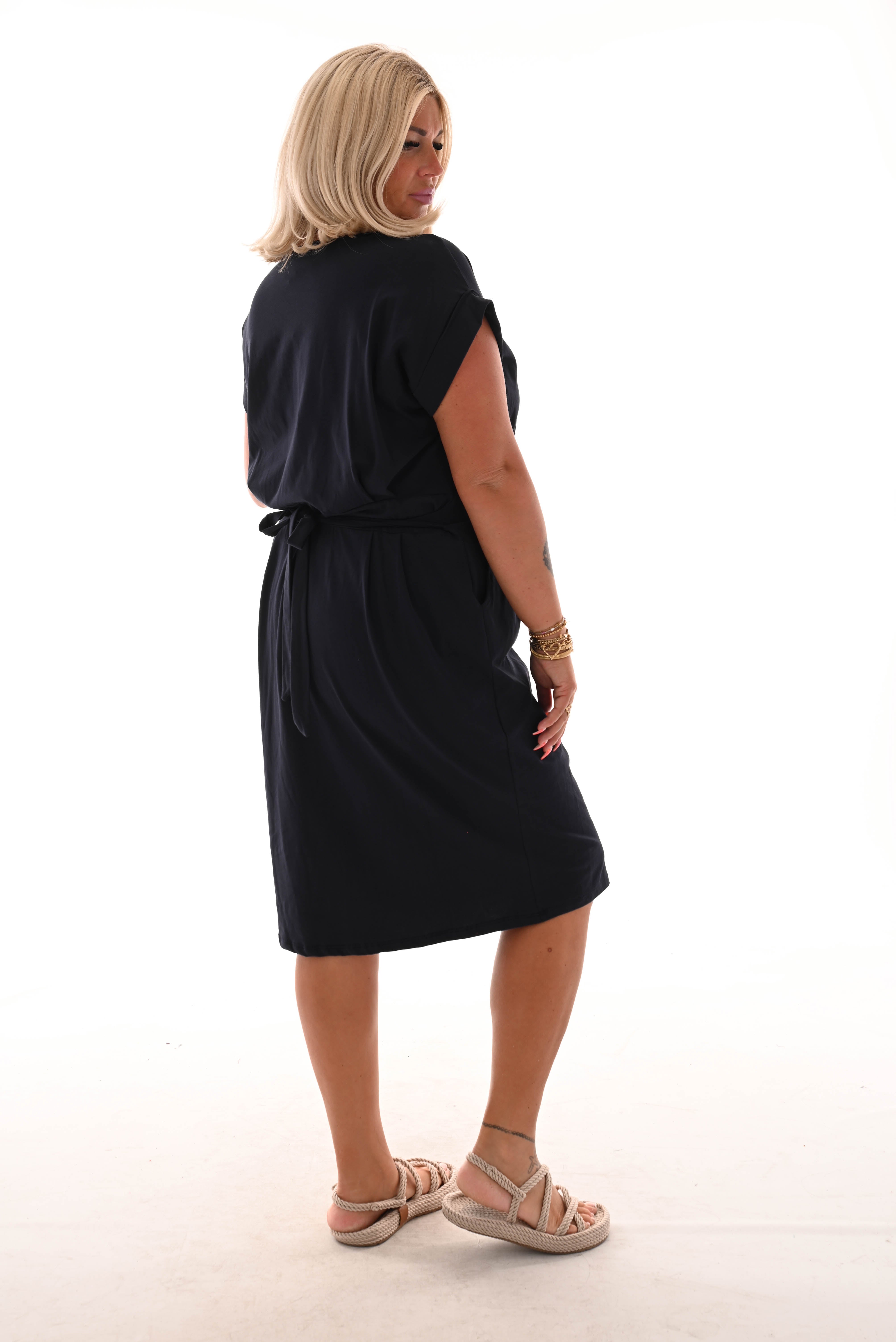 Jurk met strik uni marineblauw