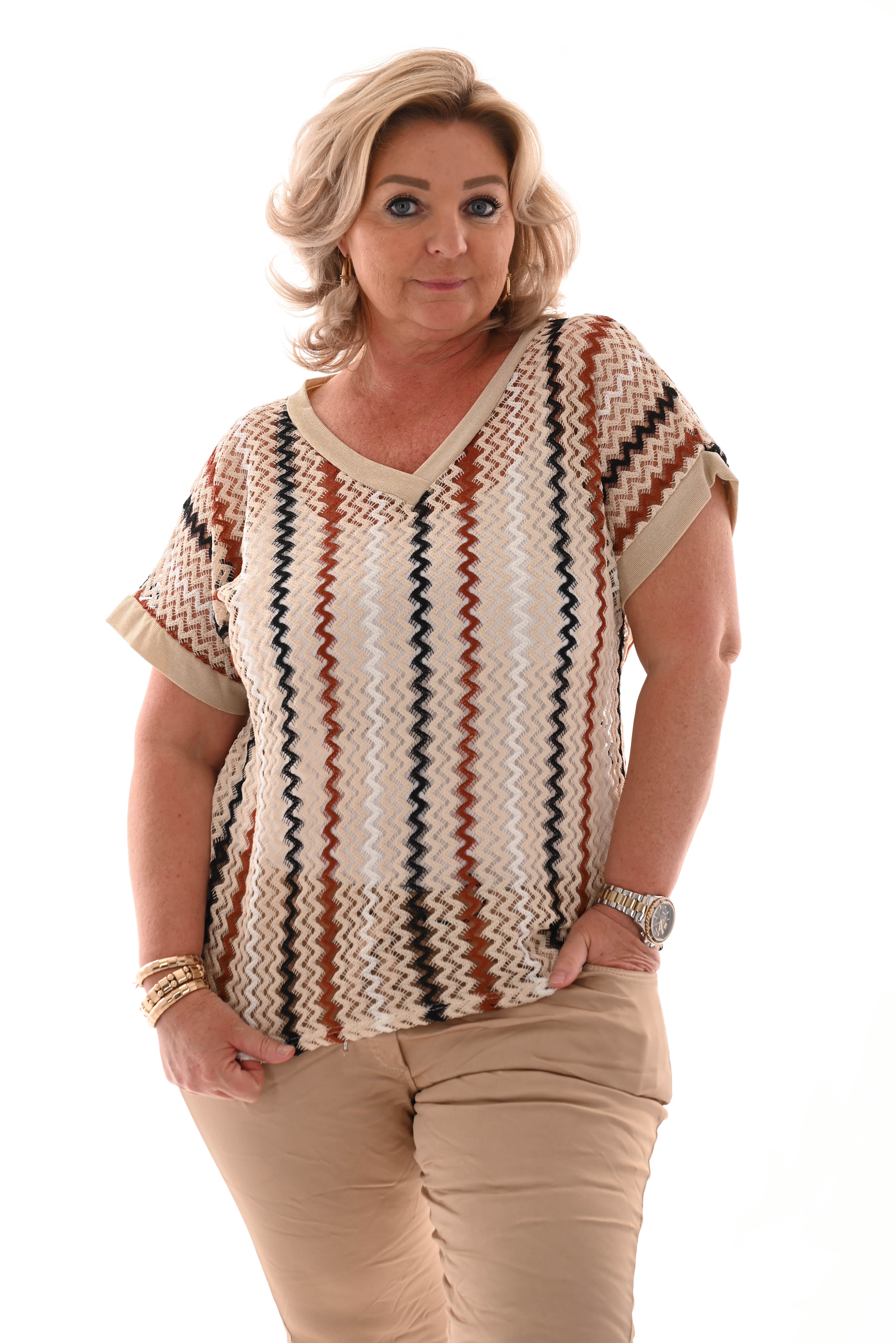 Top zigzag gehaakt creme
