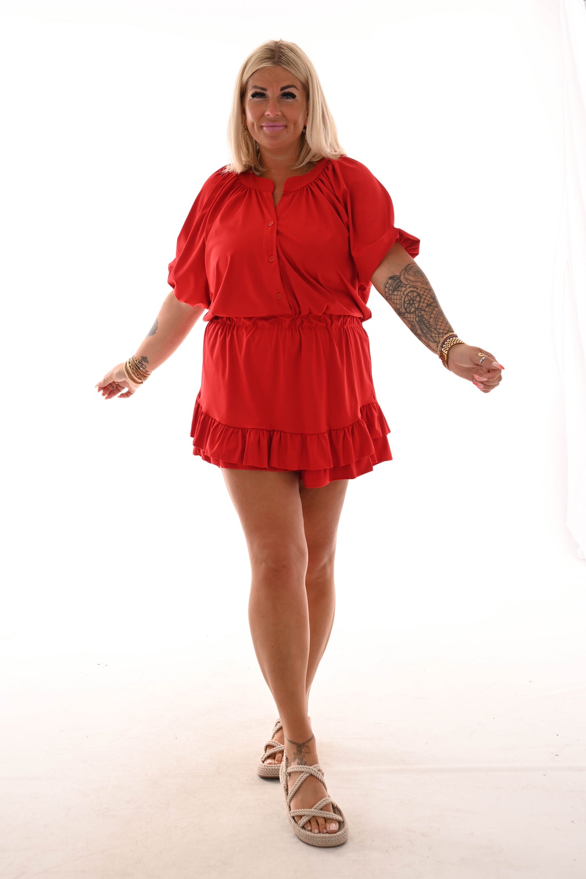 Travel playsuit roezels uni rood