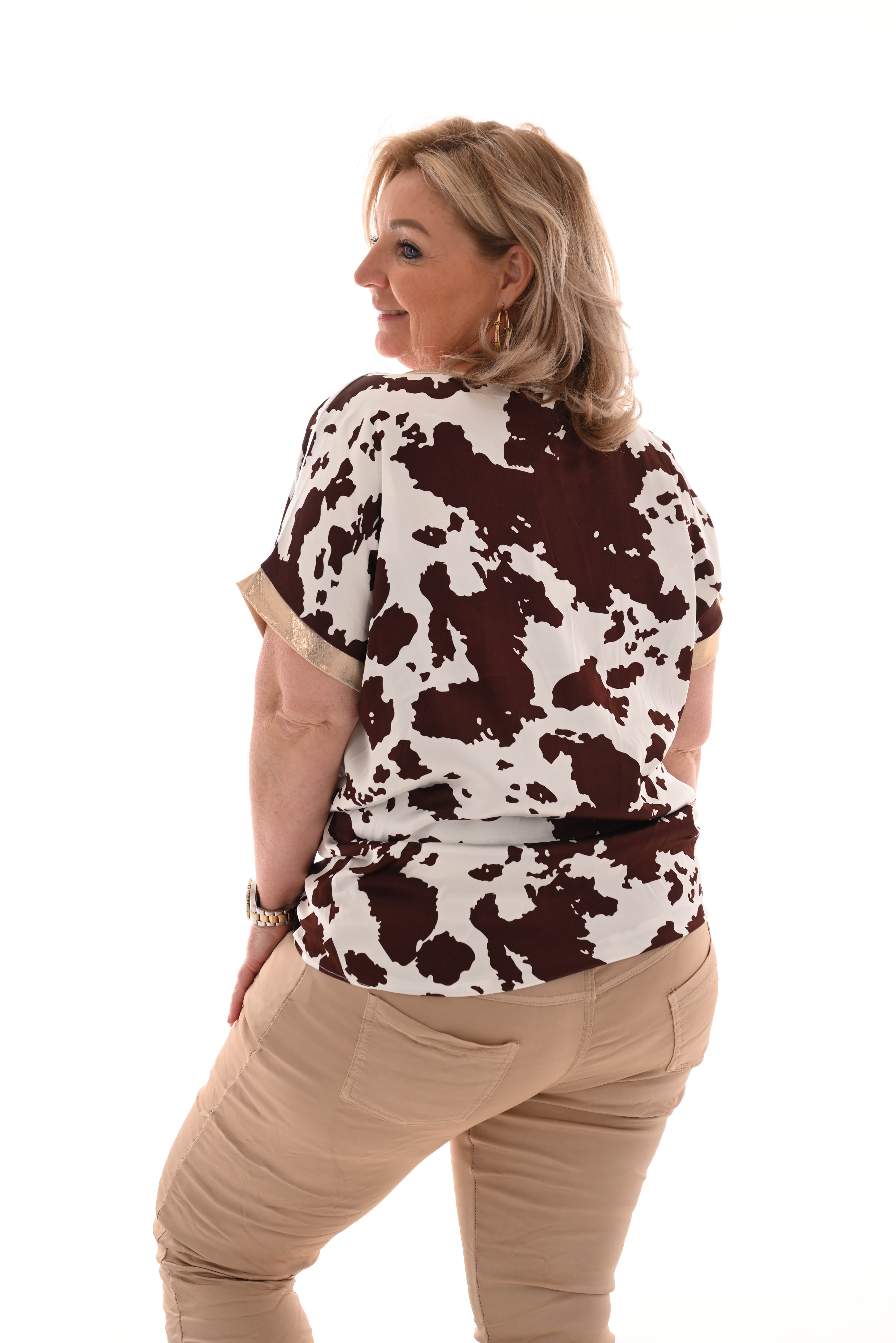 Silky top vlekken bruin/wit