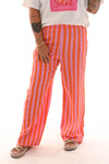 Katoenen wijde broek met strepen lichtroze/ oranje