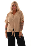 Geknoopte top met ketting gaatjes camel