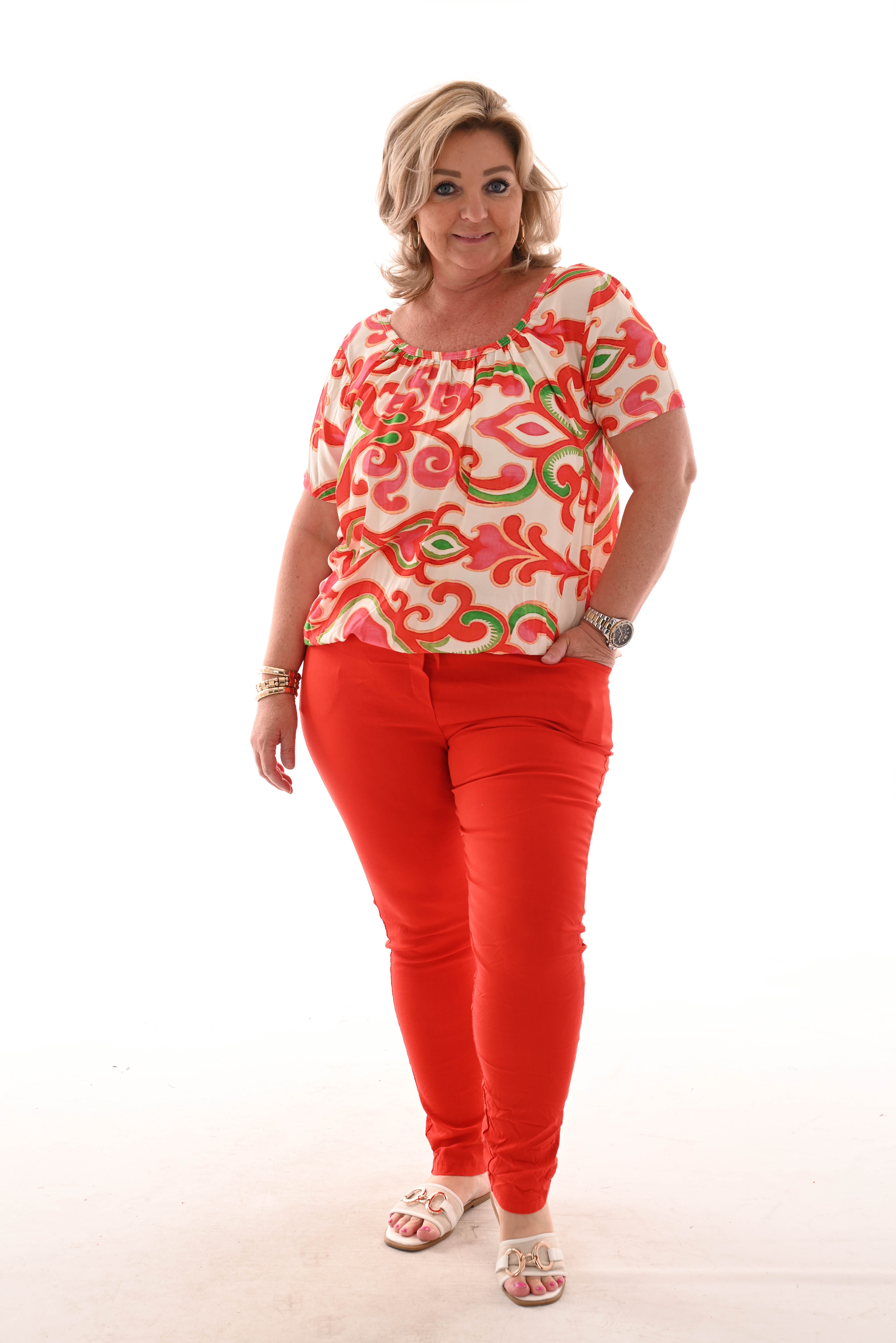 Ballon top barok rood/roze