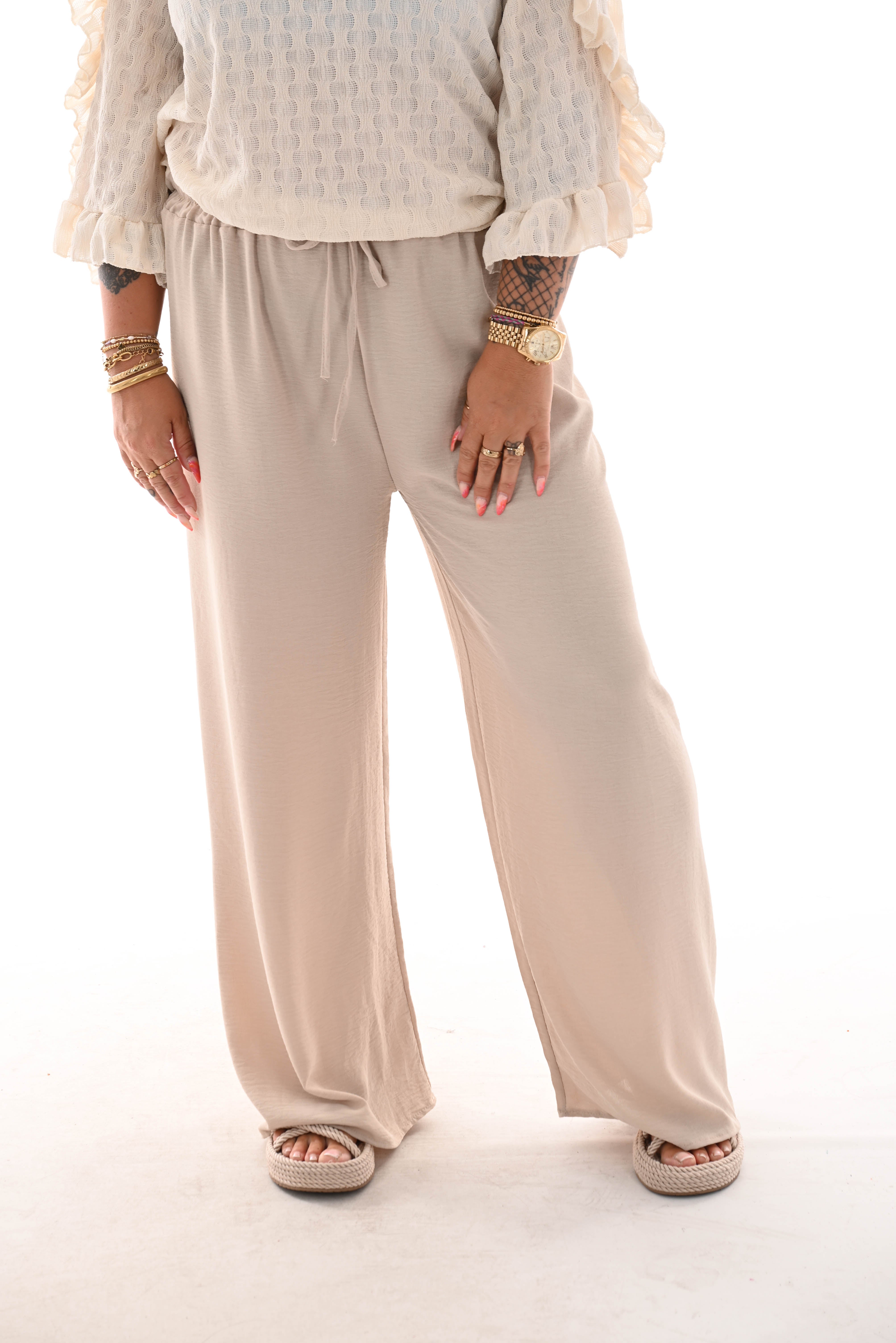 Wijde broek uni beige