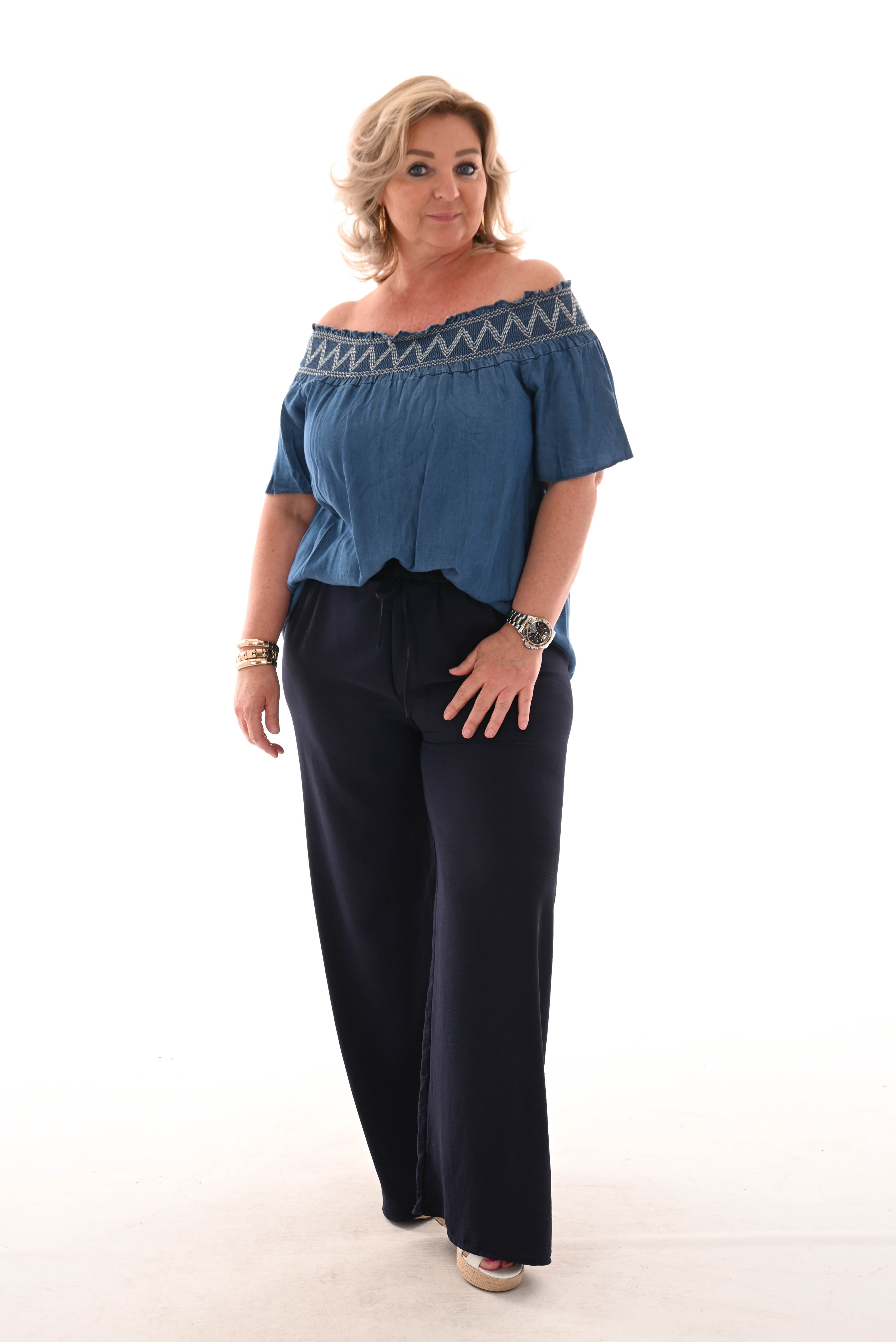 Off shoulder spijker top donkerblauw