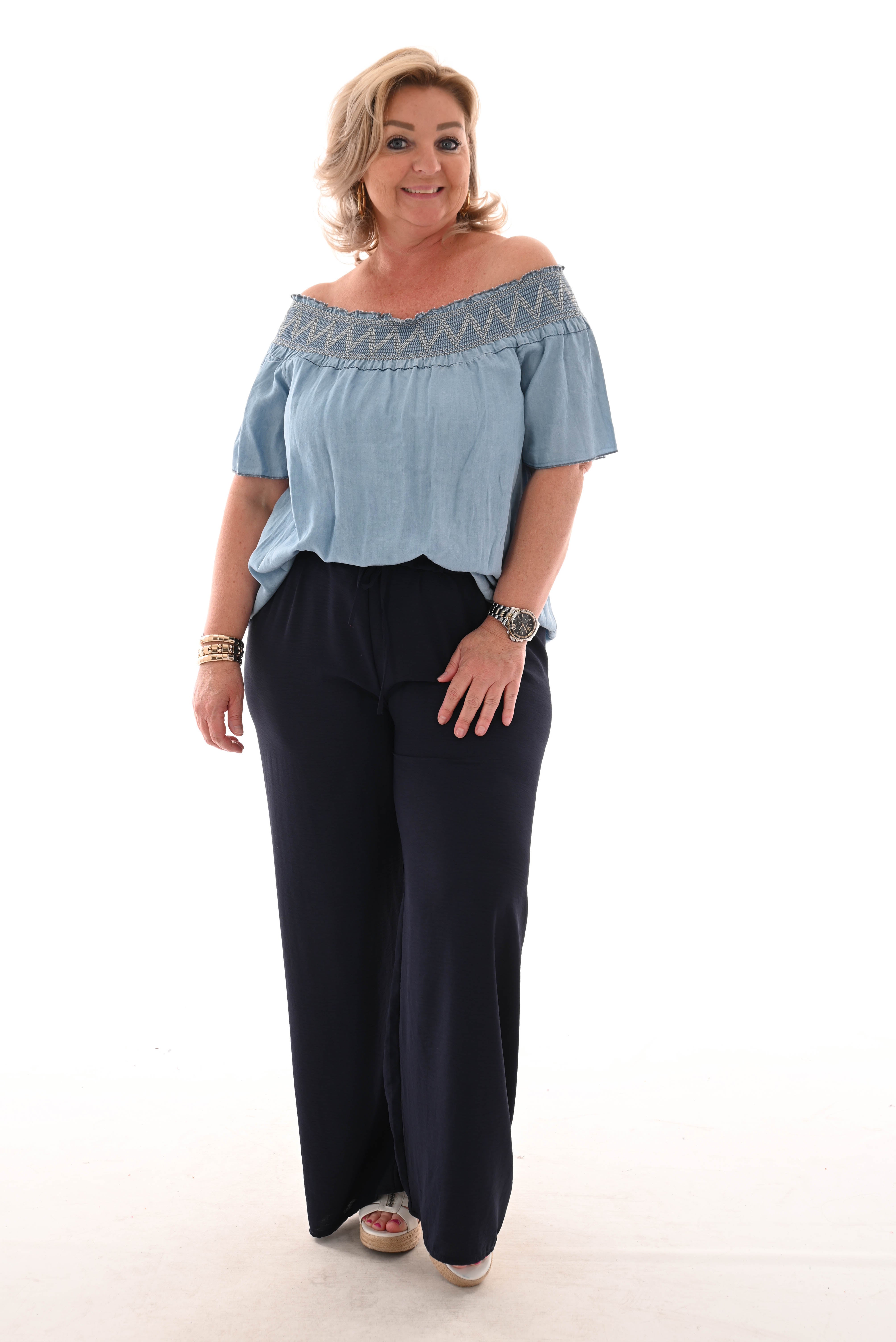 Off shoulder spijker top blauw