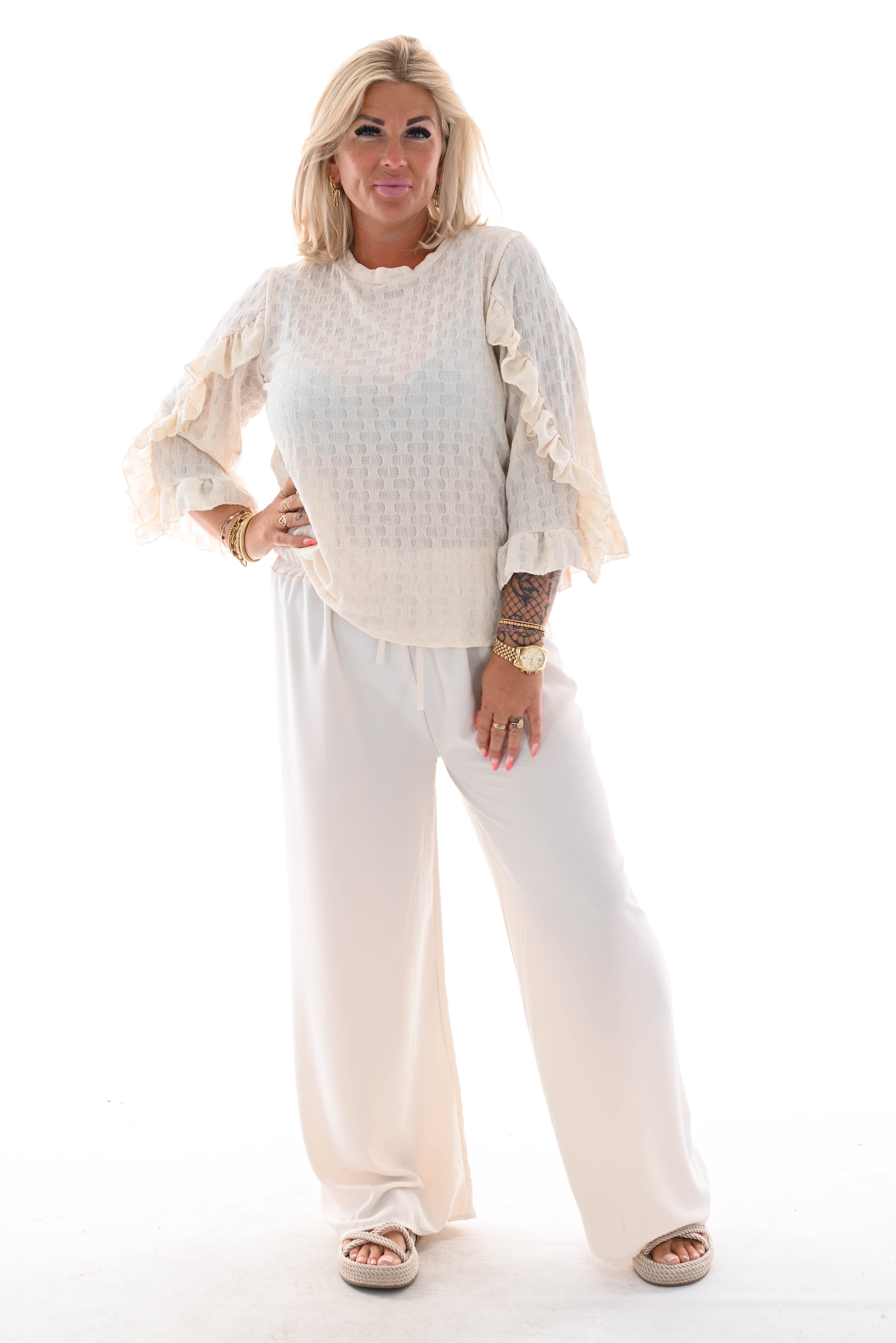 Wijde broek uni creme