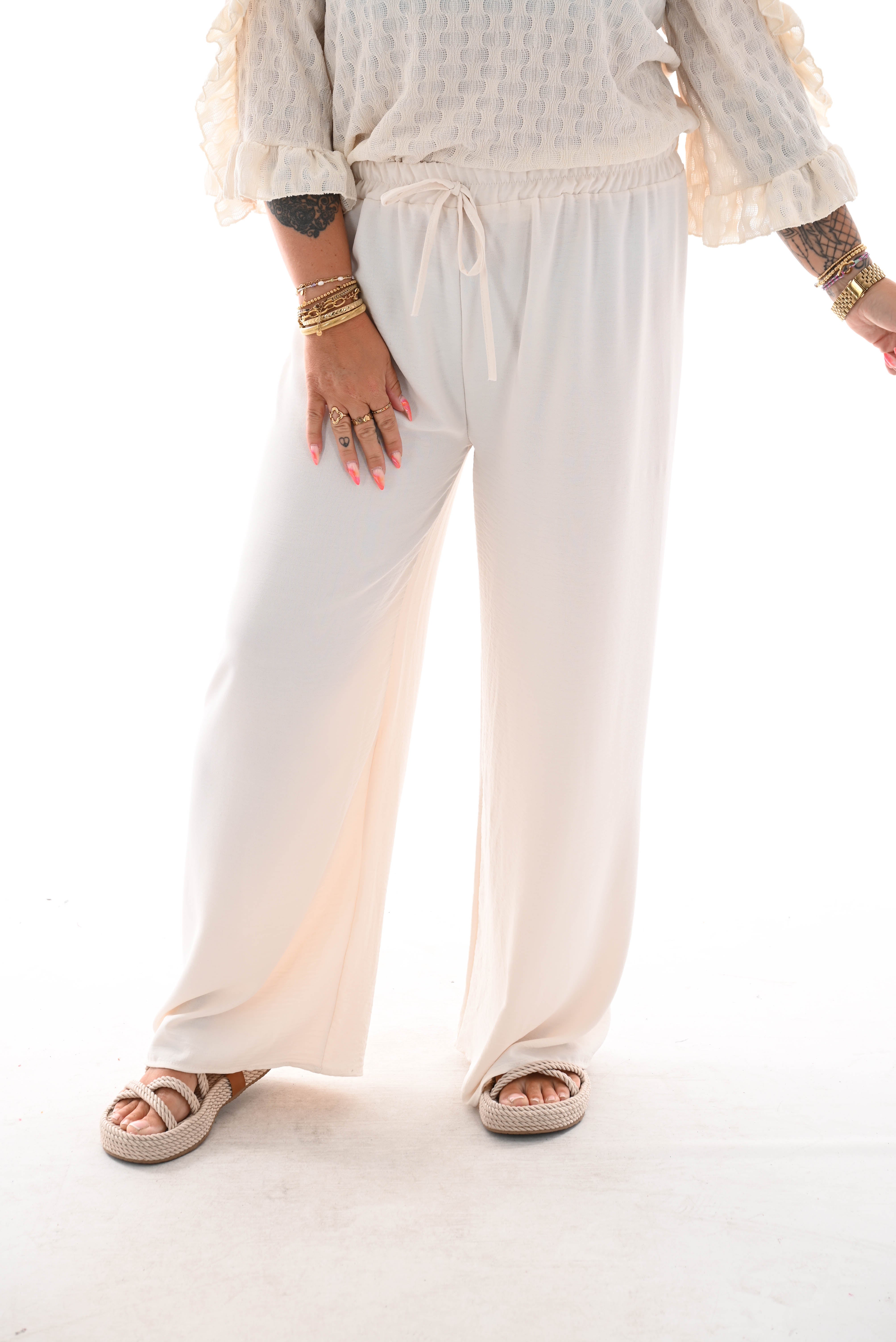 Wijde broek uni creme