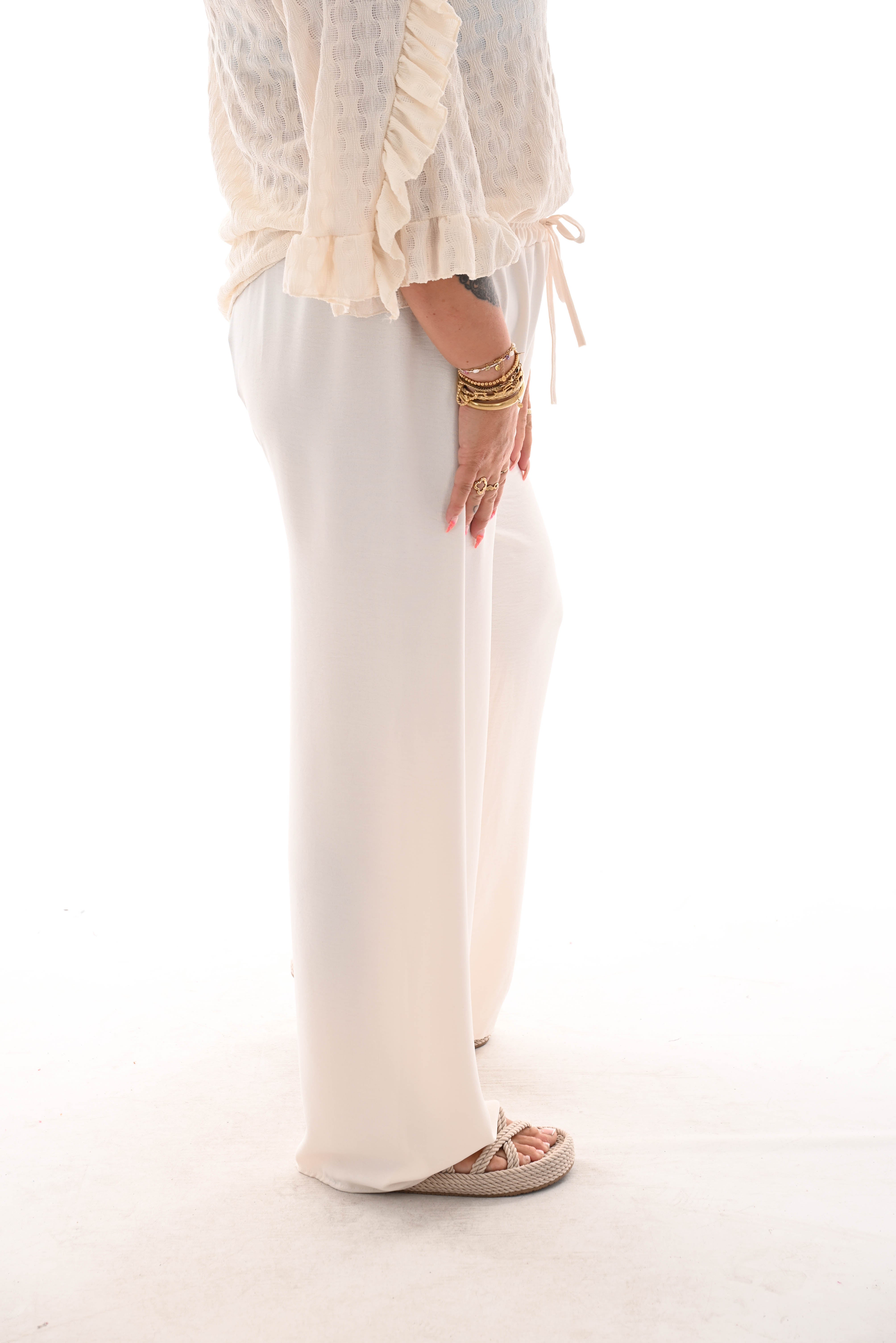 Wijde broek uni creme