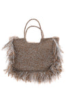 Strandtas franjes groot bruin/zilver