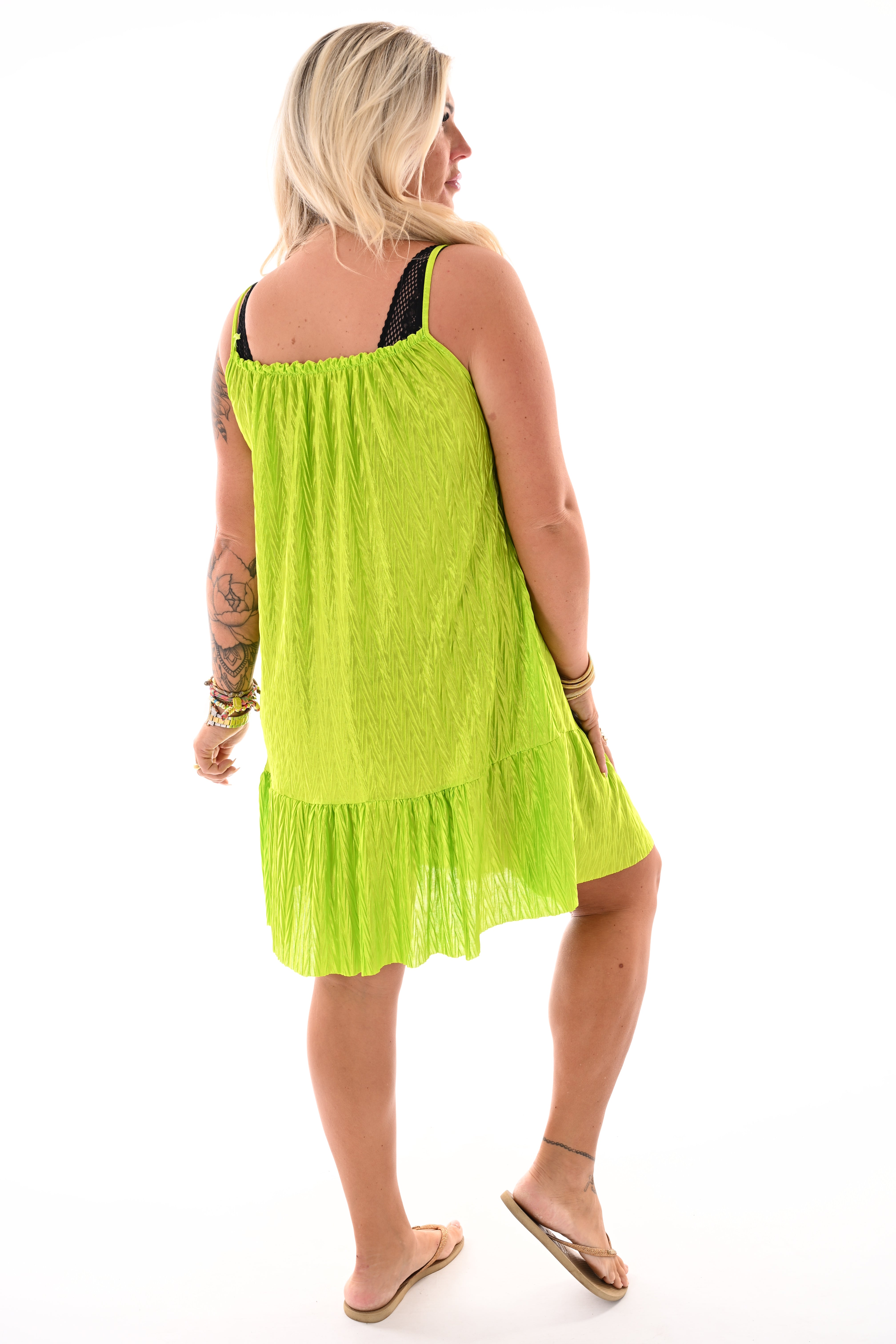 Kort jurkje shine zigzag uni lime