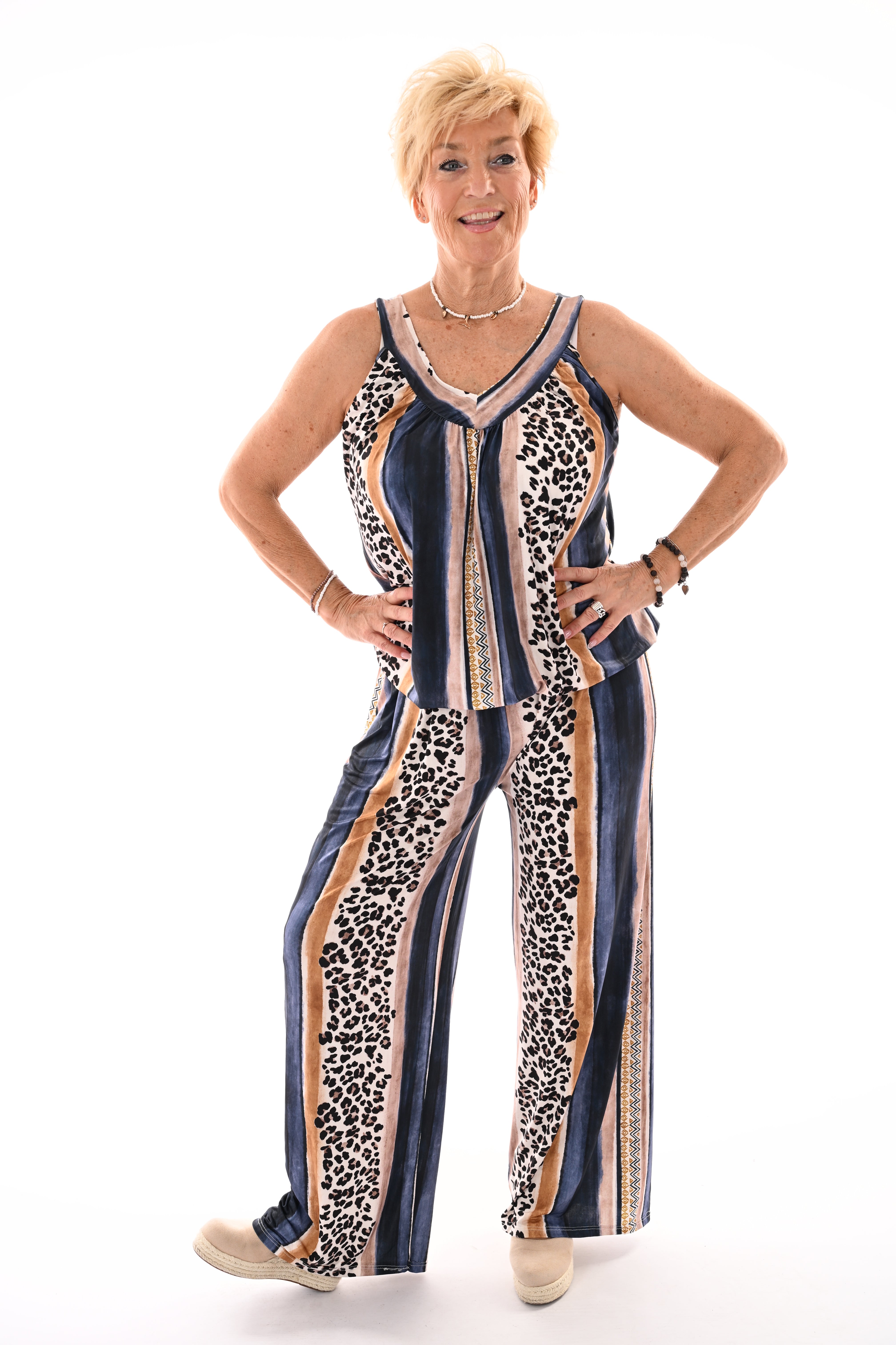 Tweedelig set ballontop panterprint marineblauw