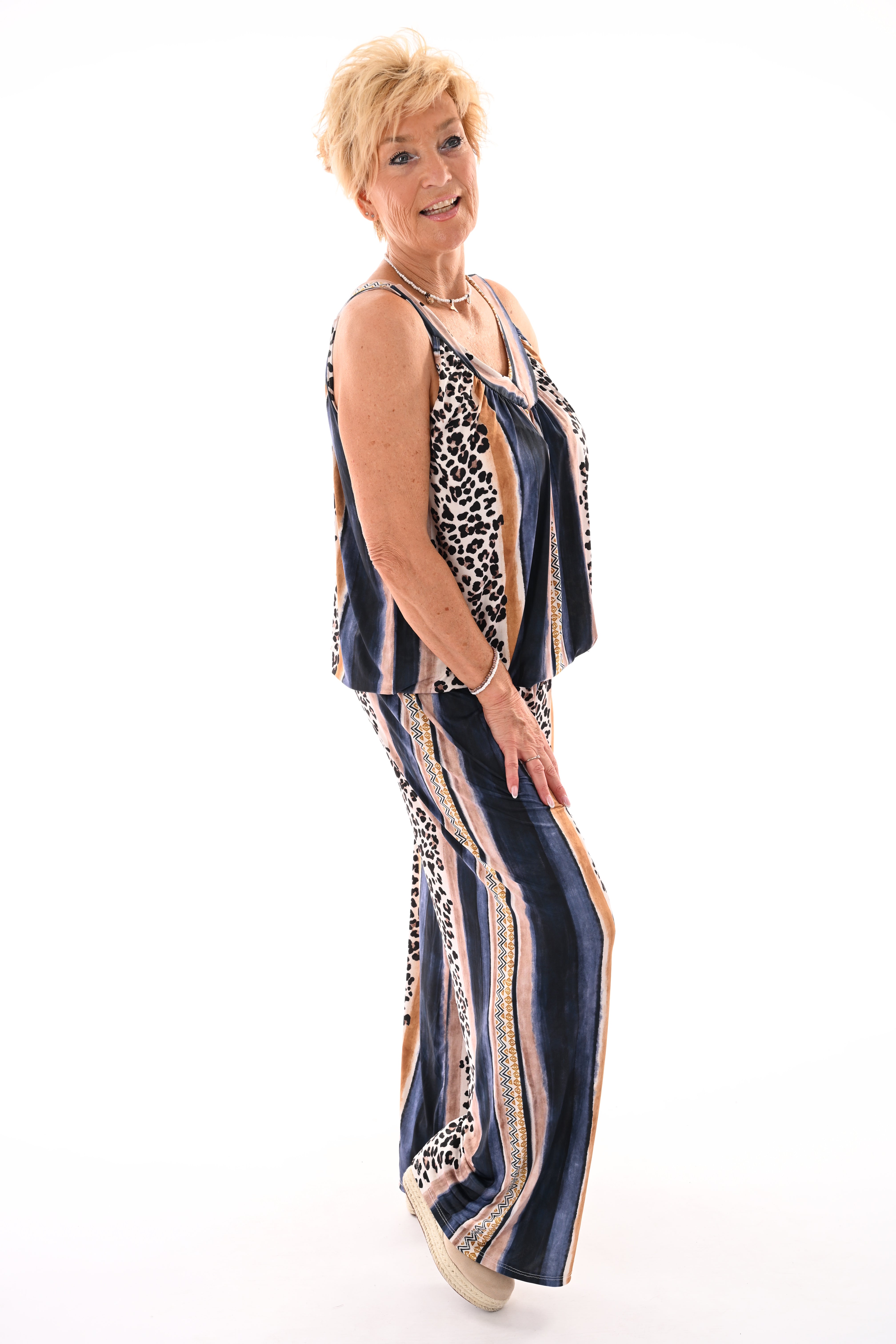 Tweedelig set ballontop panterprint marineblauw