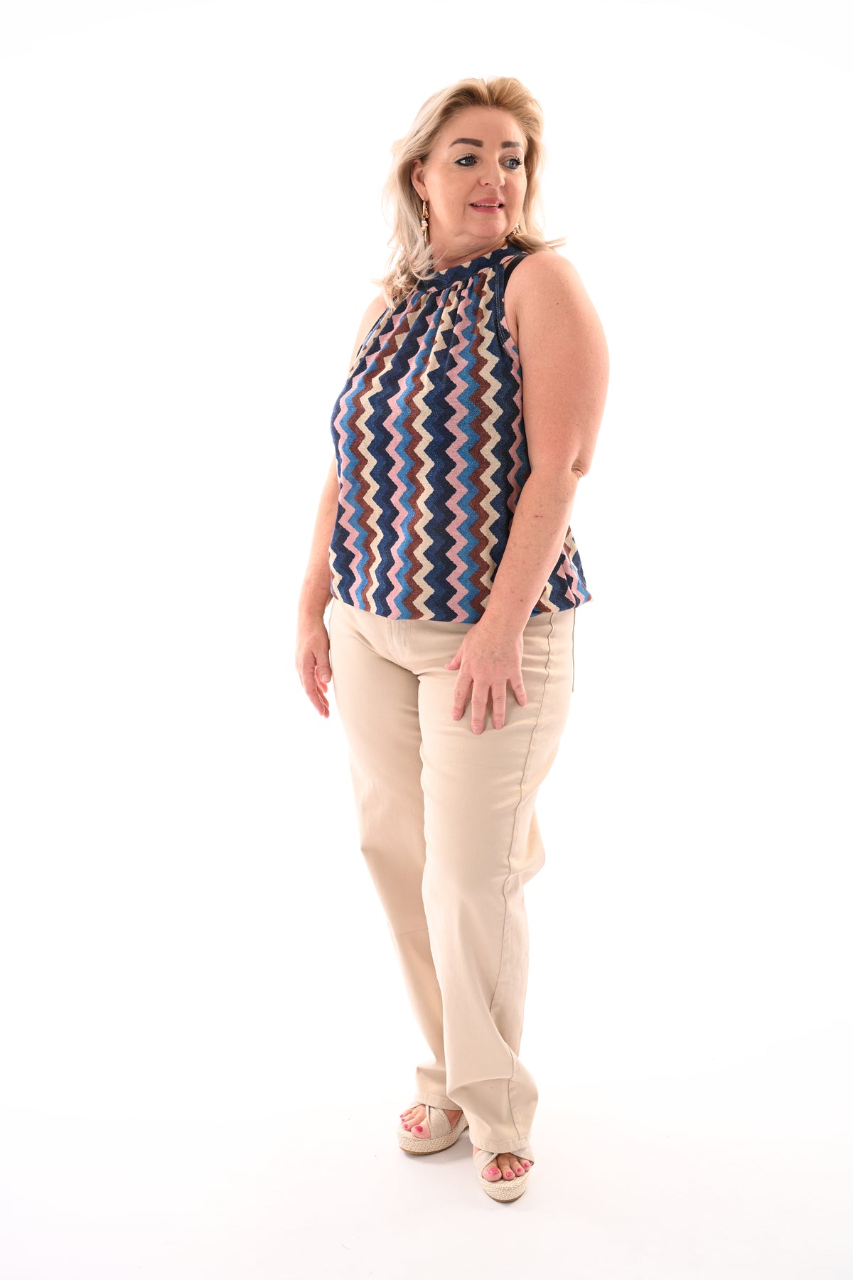 Halter top zigzag glitters marineblauw