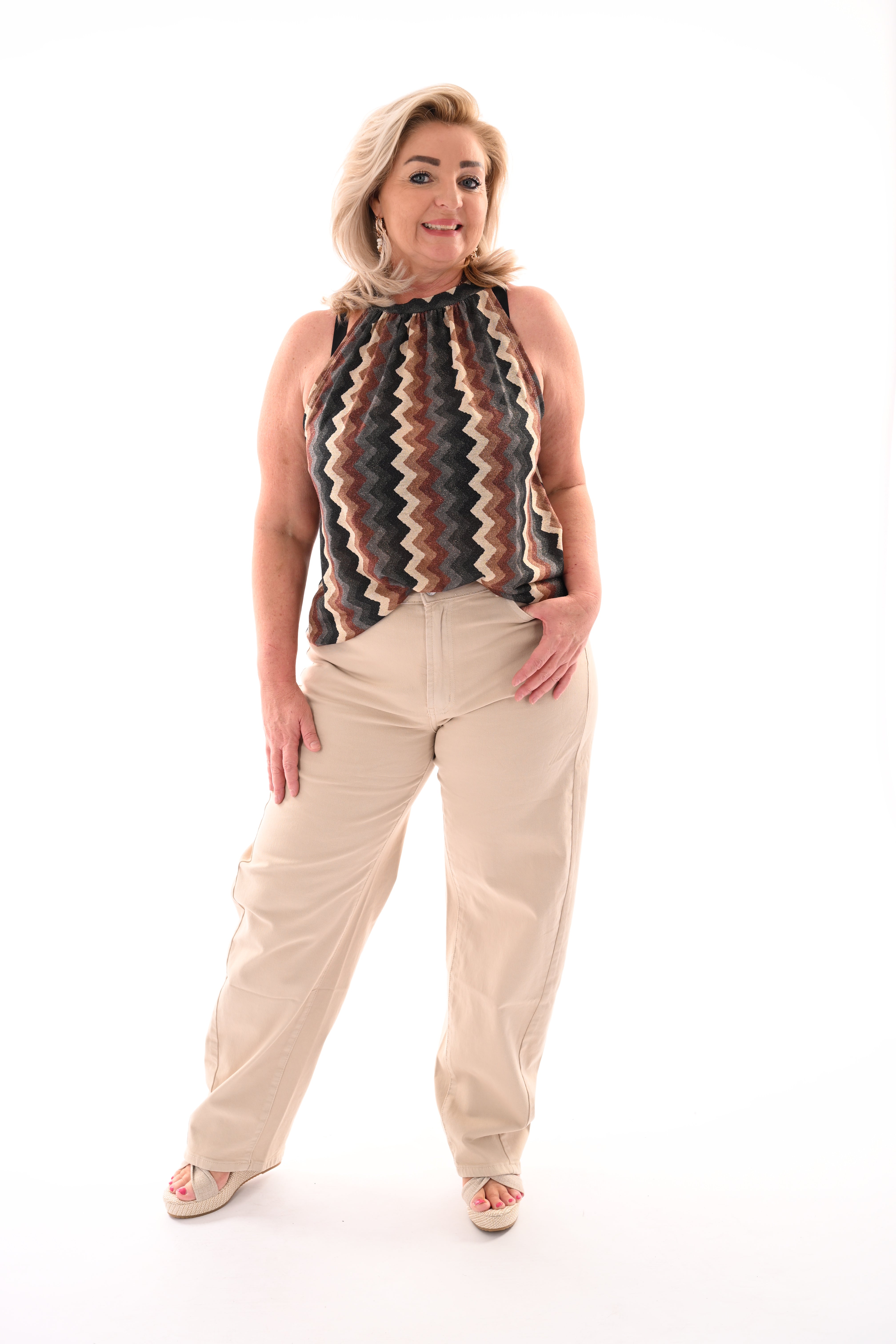 Halter top zigzag glitters zwart