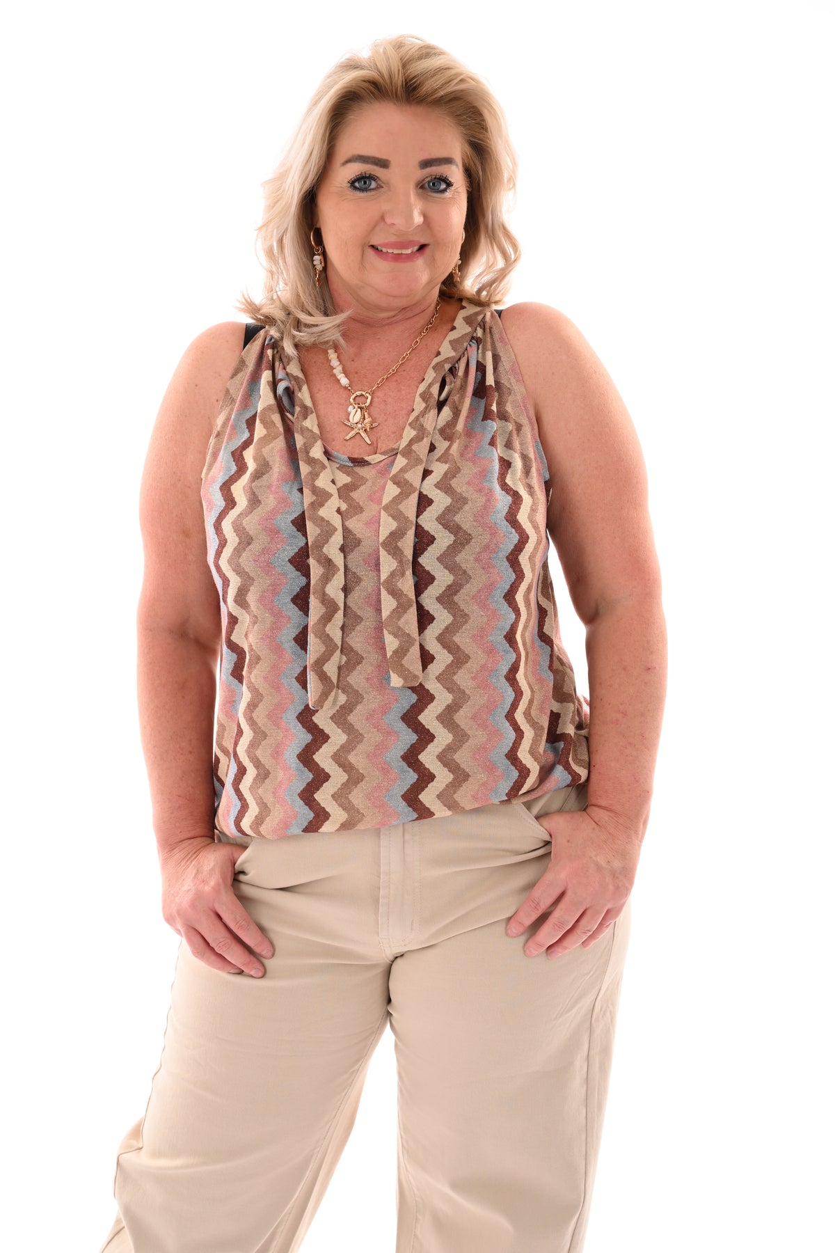Halter top zigzag glitters beige