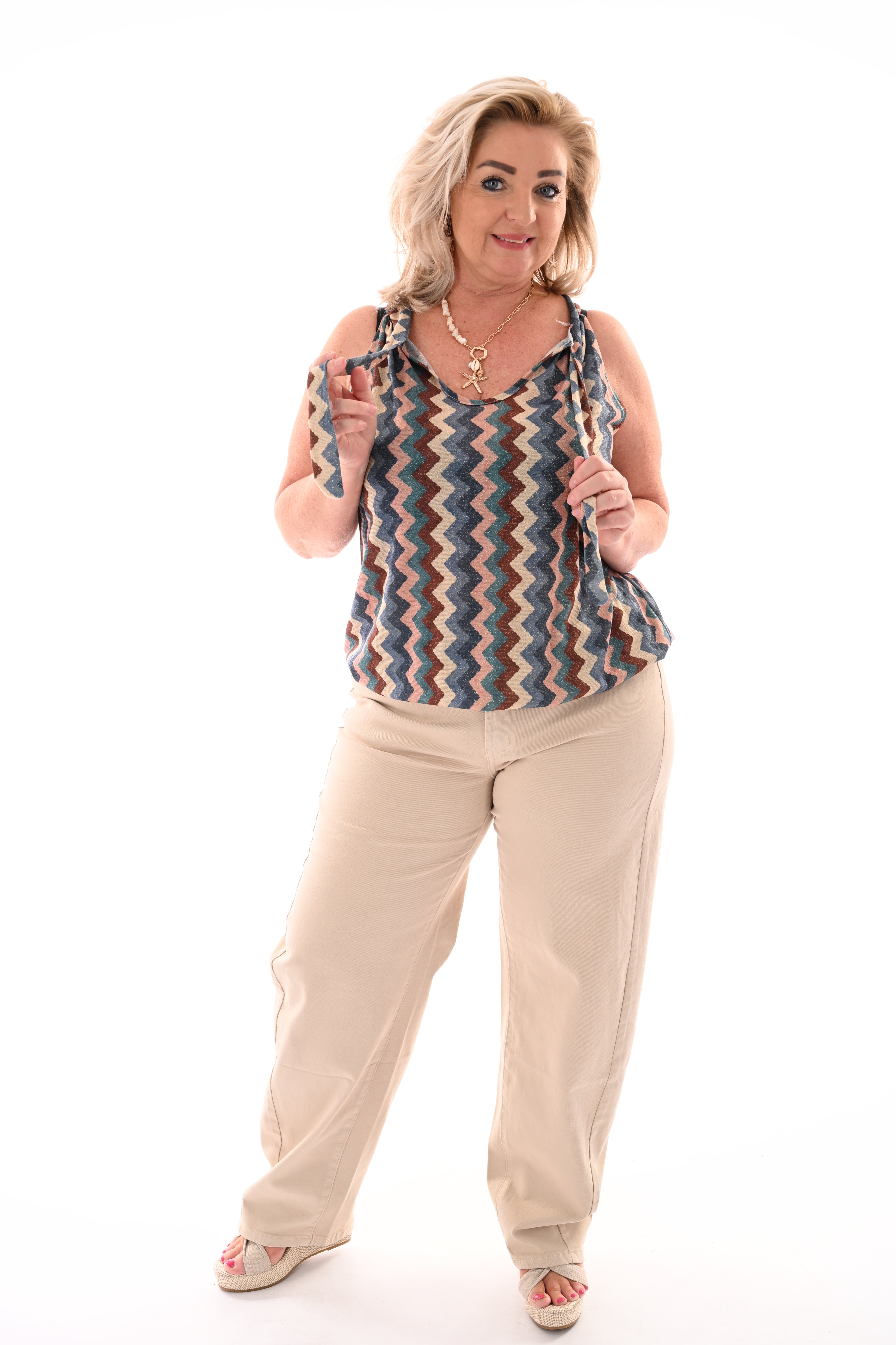 Halter top zigzag glitters jeansblauw