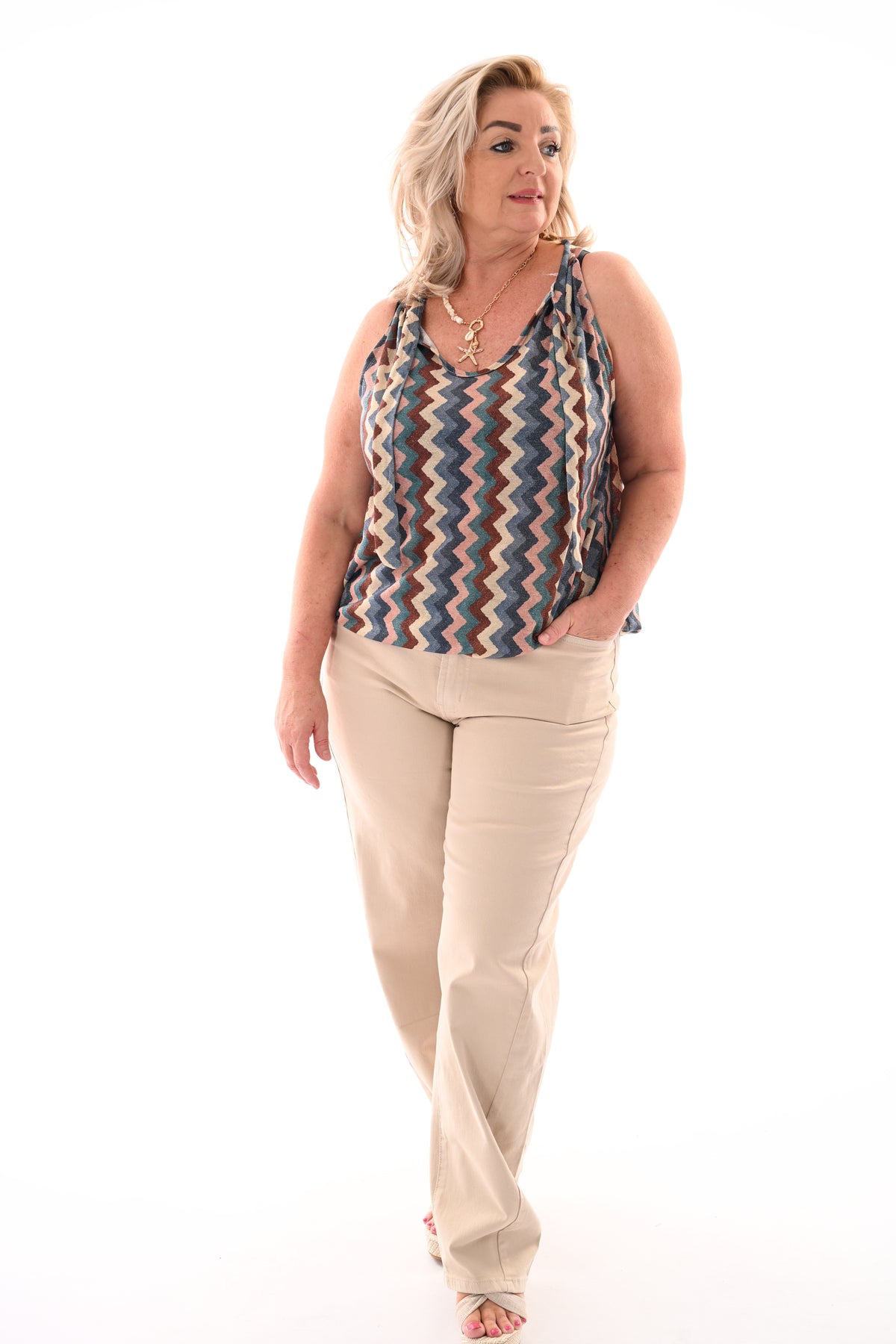 Halter top zigzag glitters jeansblauw