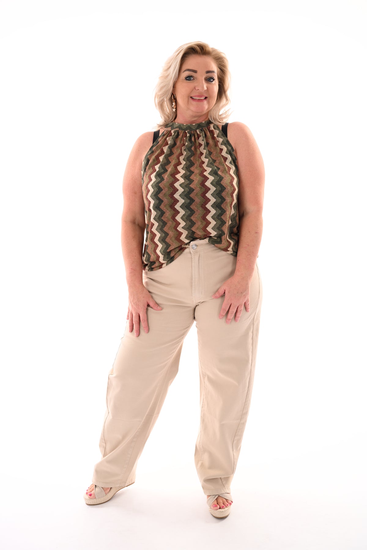 Halter top zigzag glitters legergroen