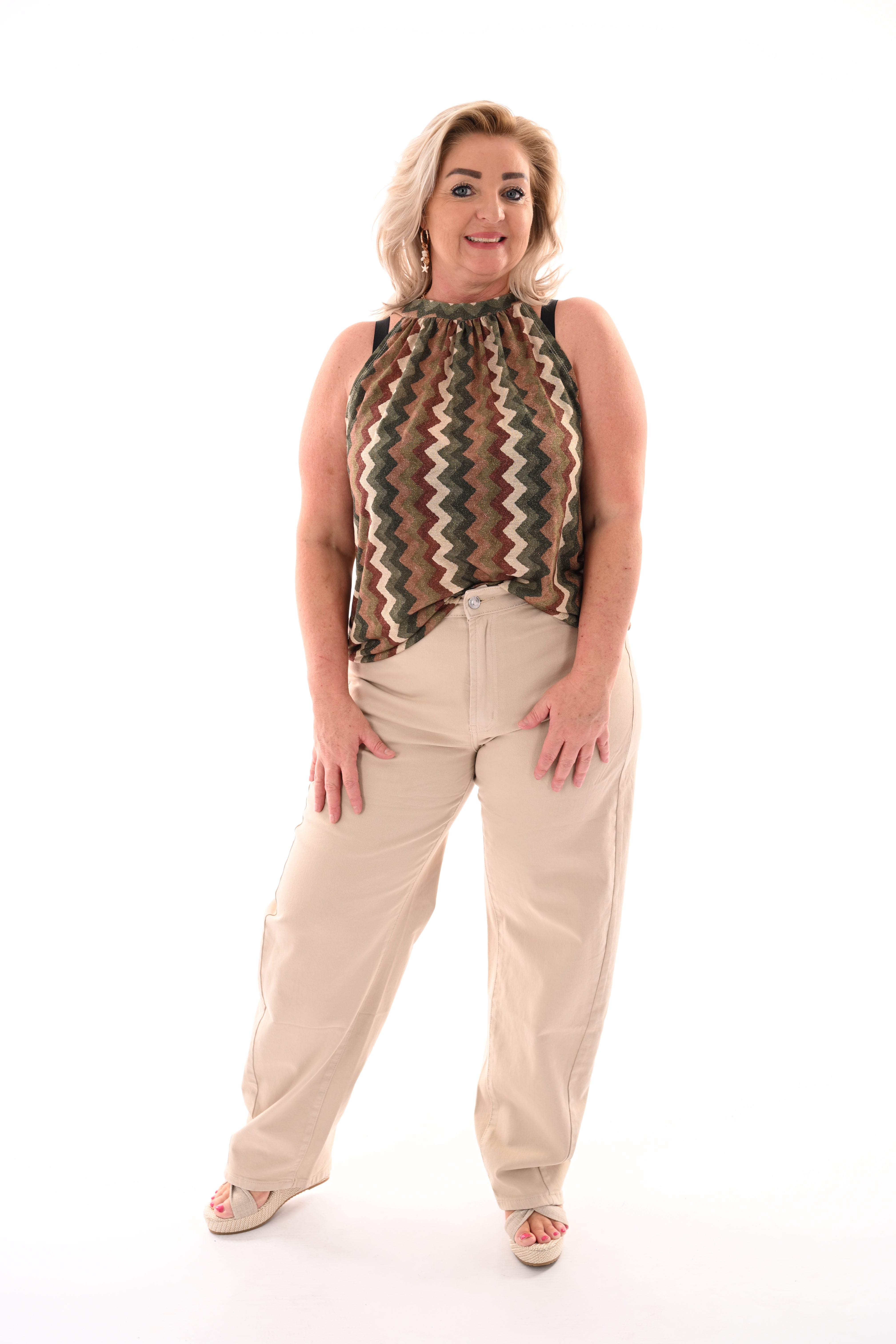 Halter top zigzag glitters legergroen