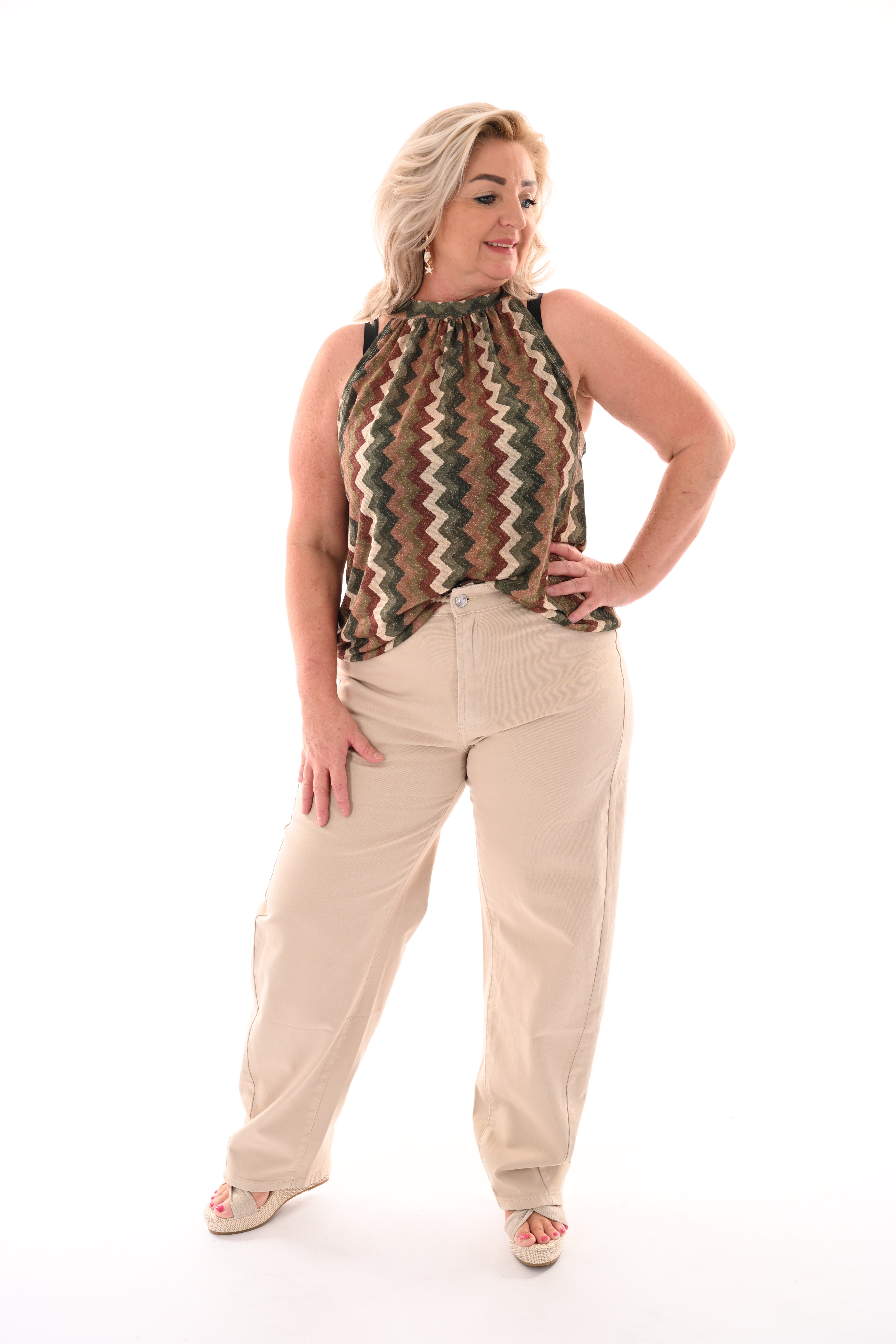 Halter top zigzag glitters legergroen