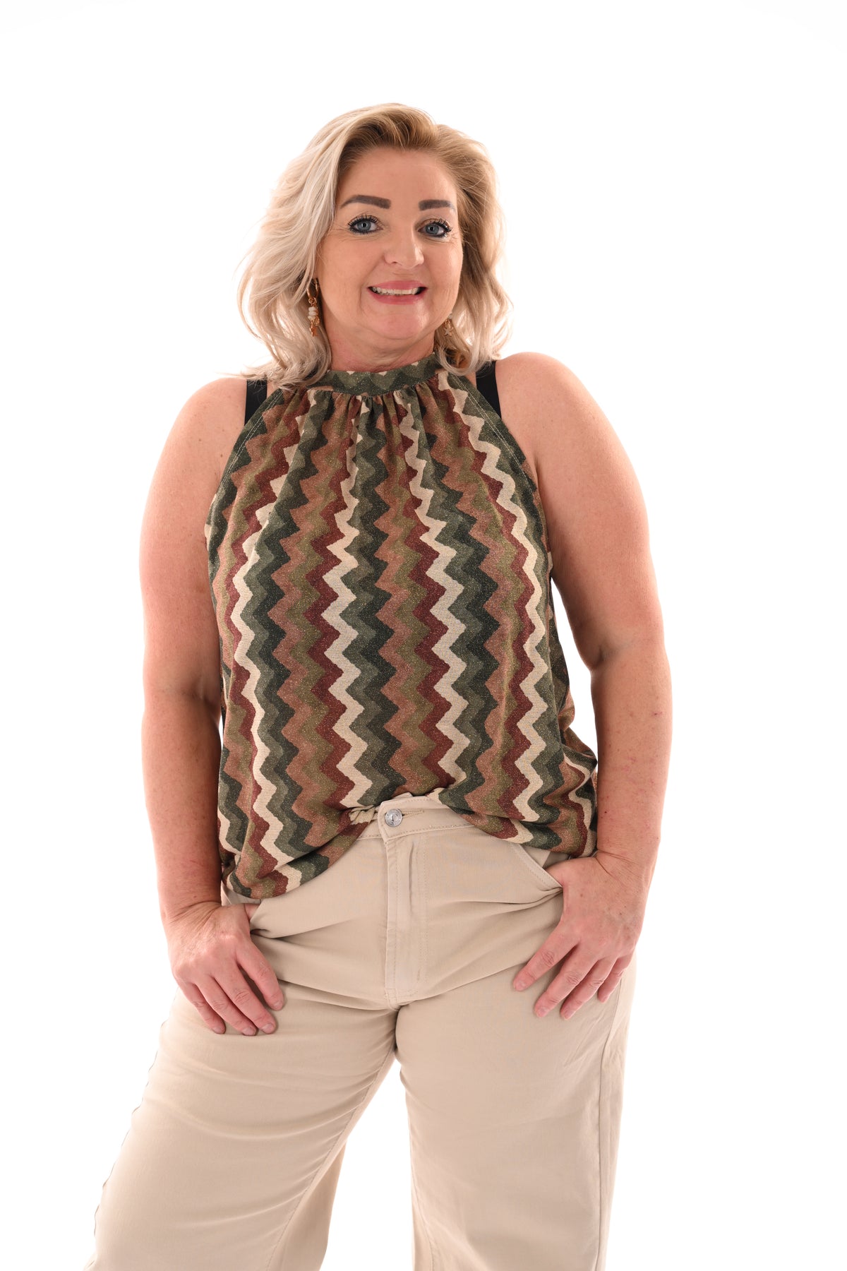 Halter top zigzag glitters legergroen