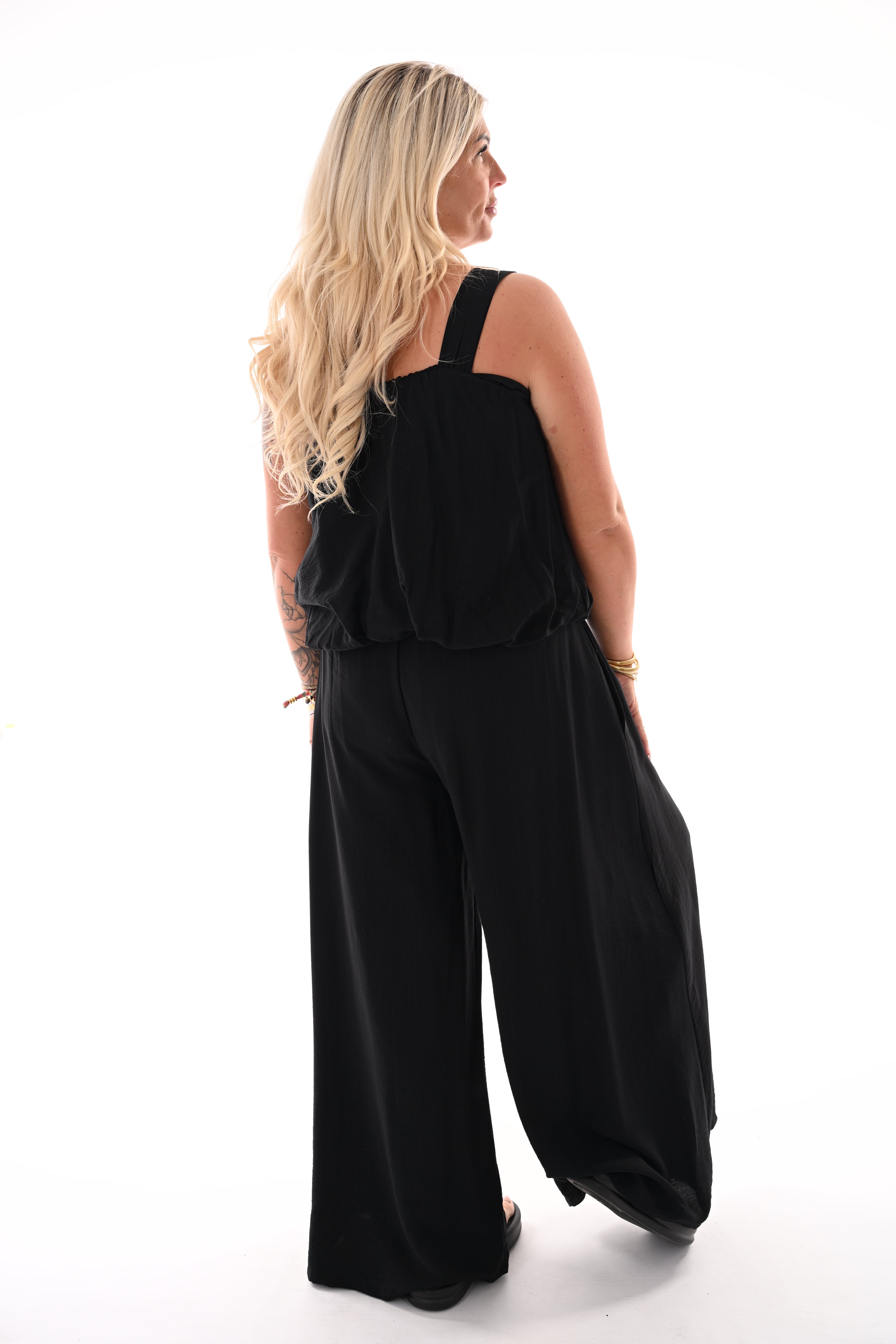 Tweedelig set korte ballon top zwart