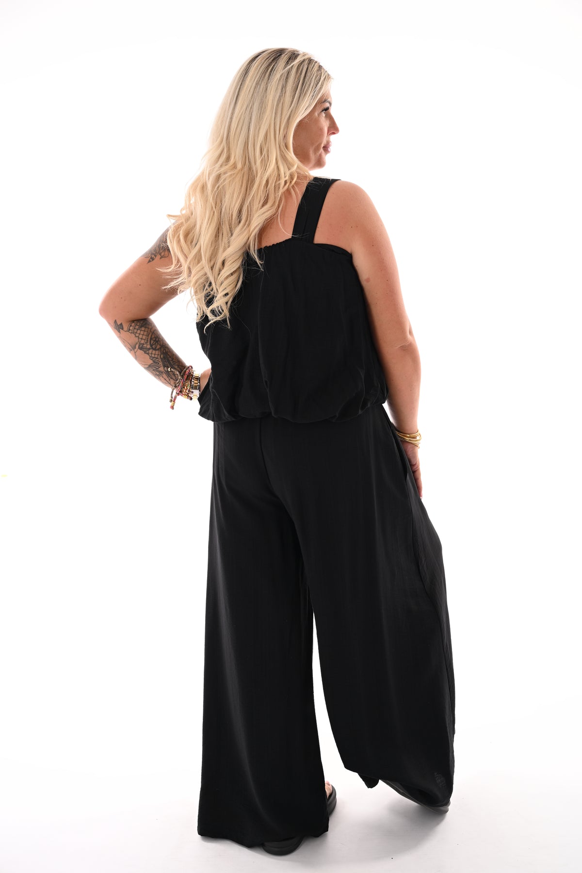 Tweedelig set korte ballon top zwart