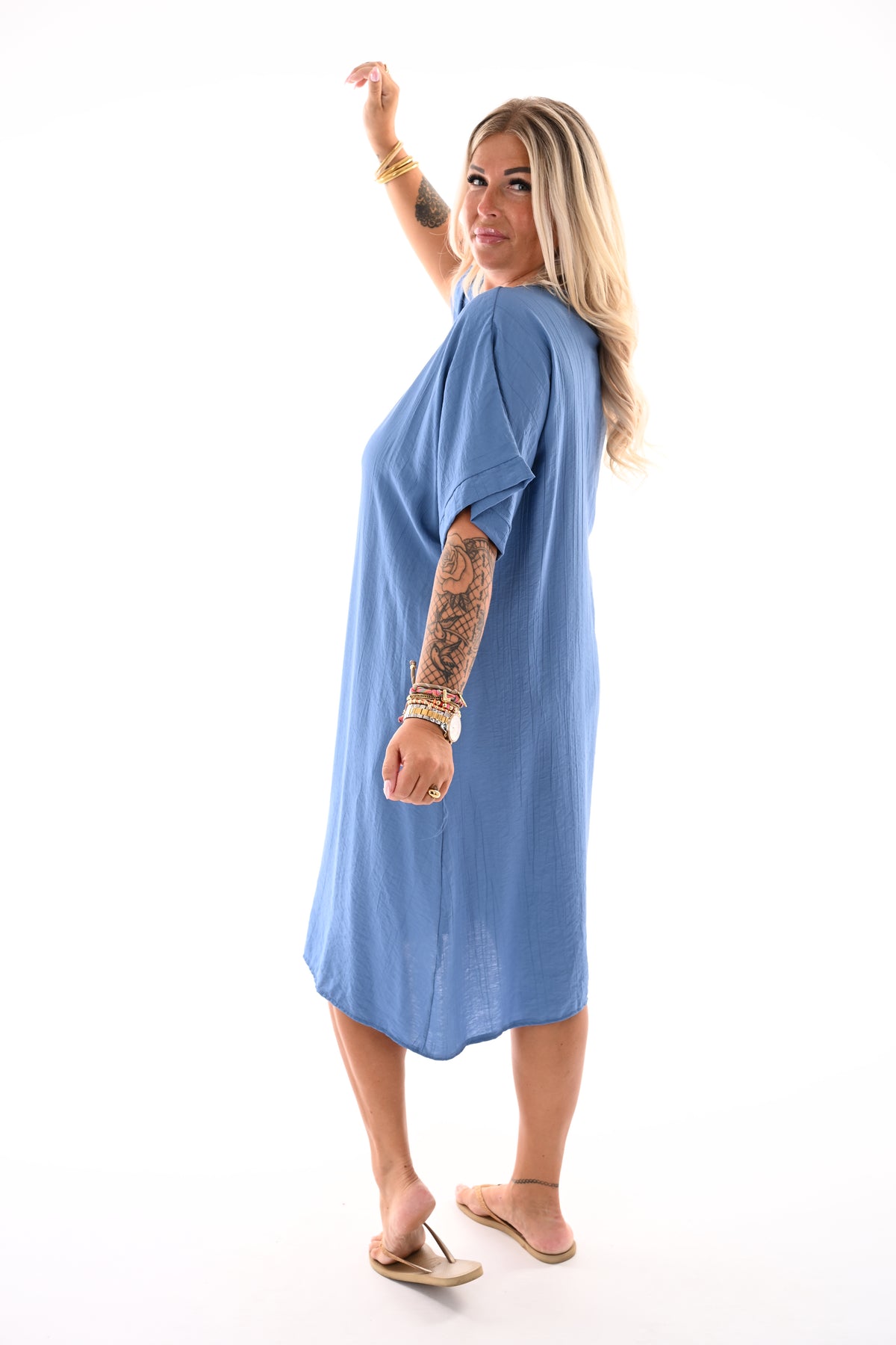 Tuniek v-hals uni jeansblauw