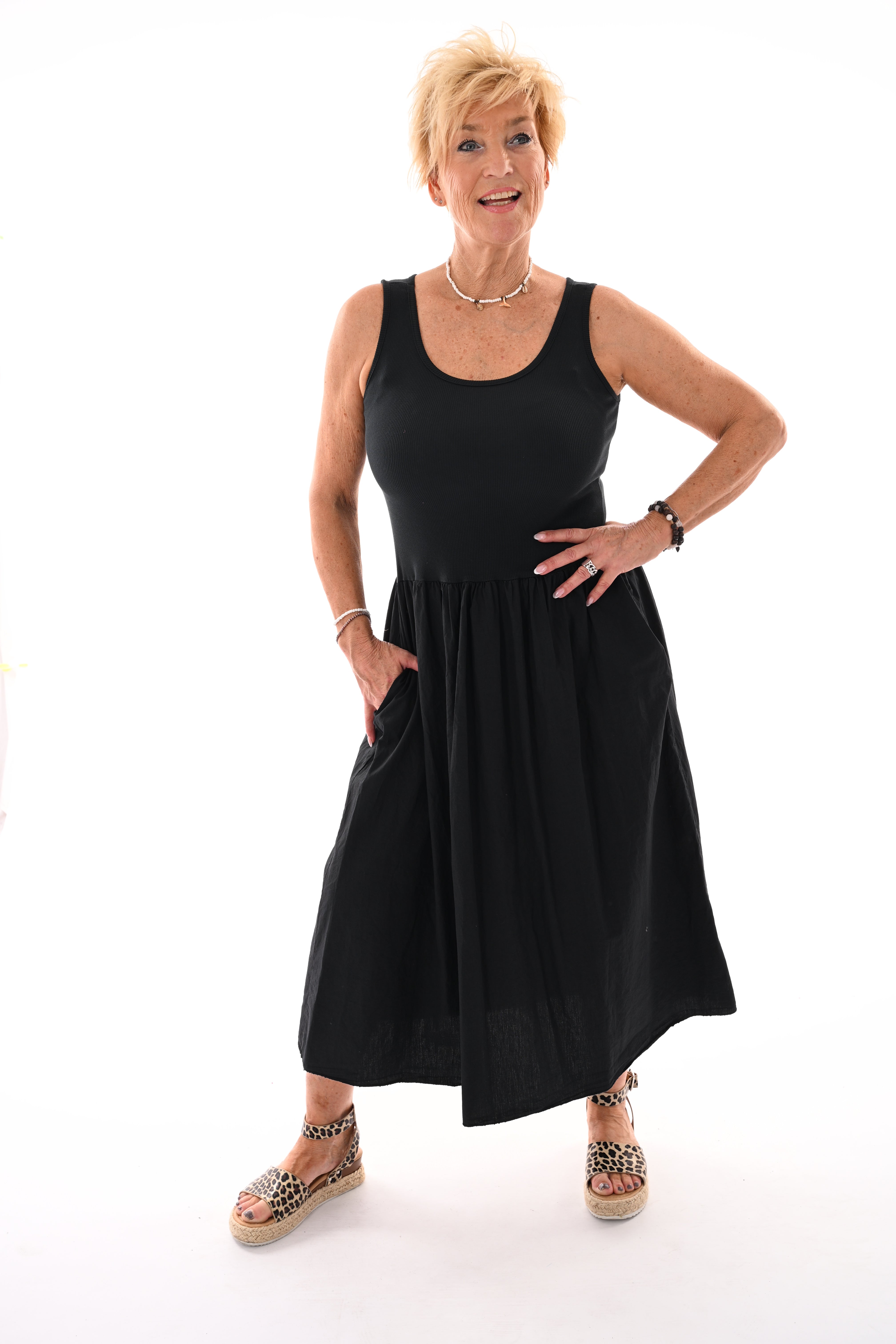 Basic jurk mouwloos uni zwart