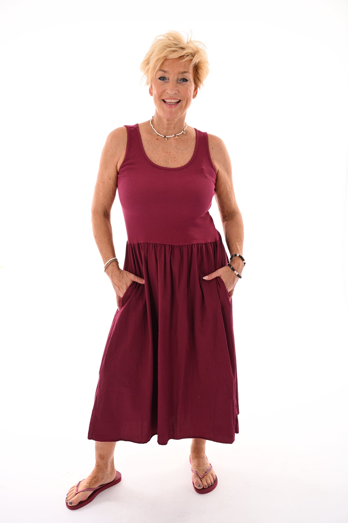 Basic jurk mouwloos uni bordeaux