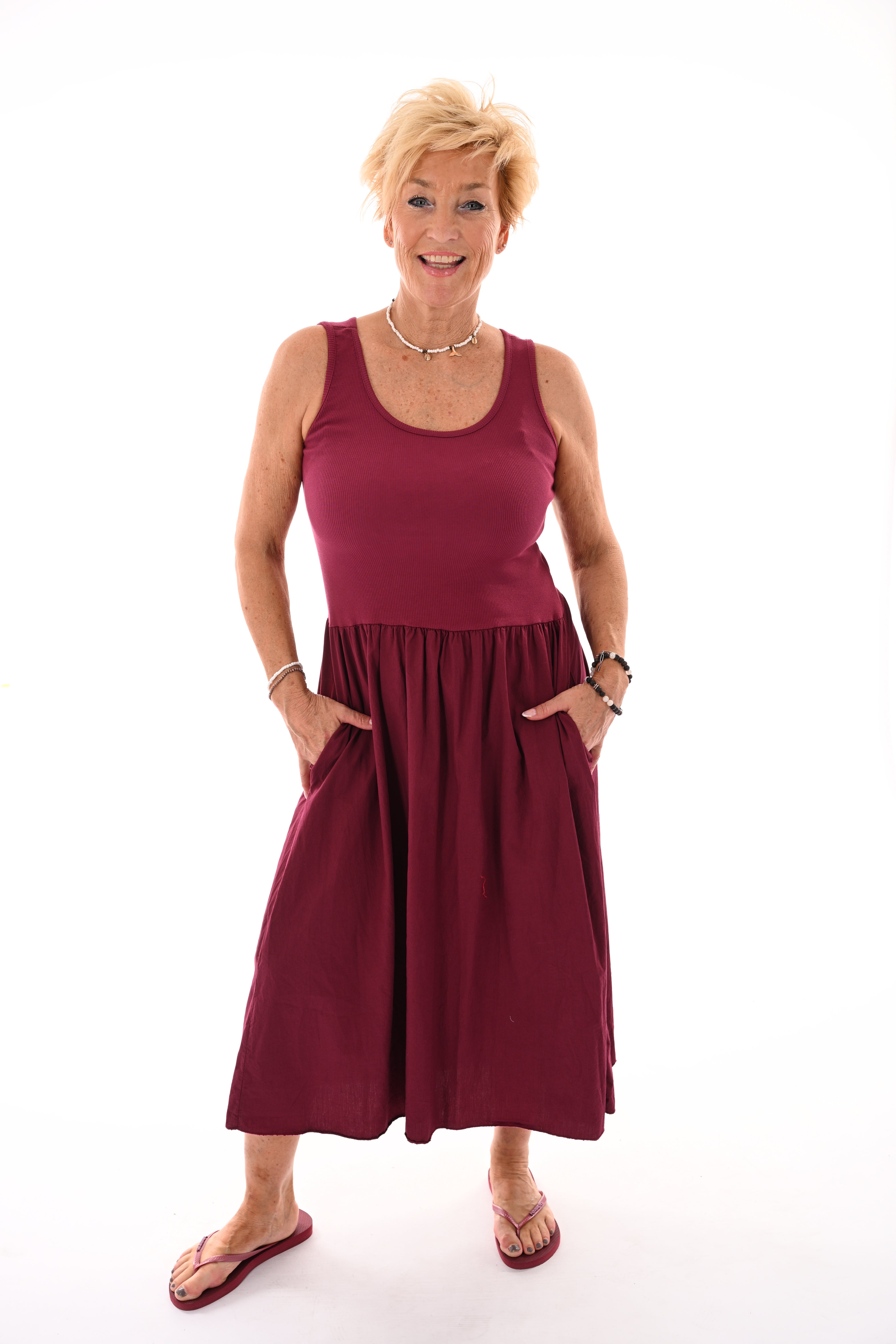 Basic jurk mouwloos uni bordeaux