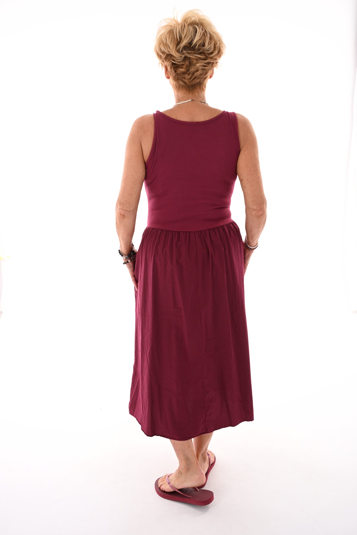 Basic jurk mouwloos uni bordeaux