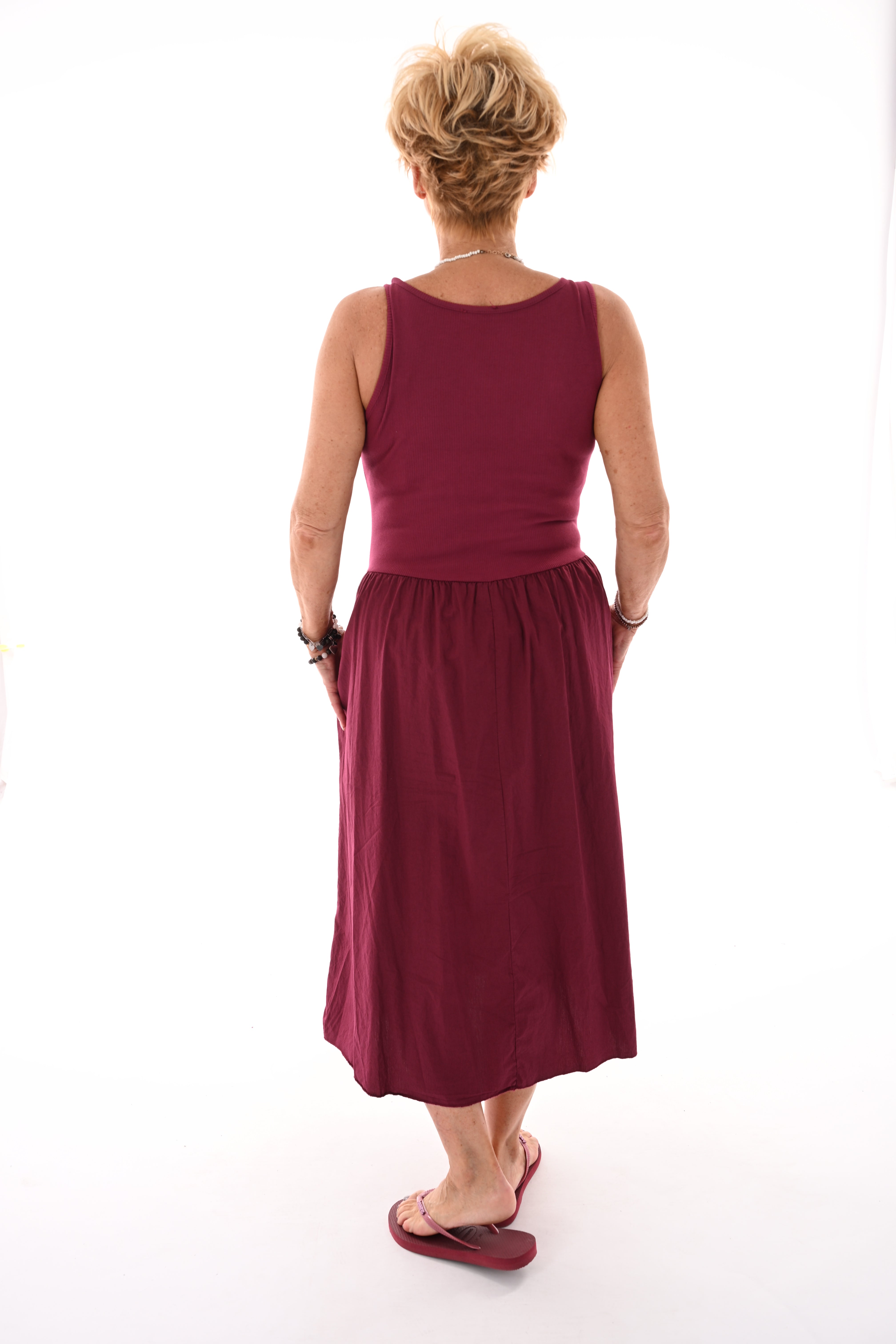 Basic jurk mouwloos uni bordeaux