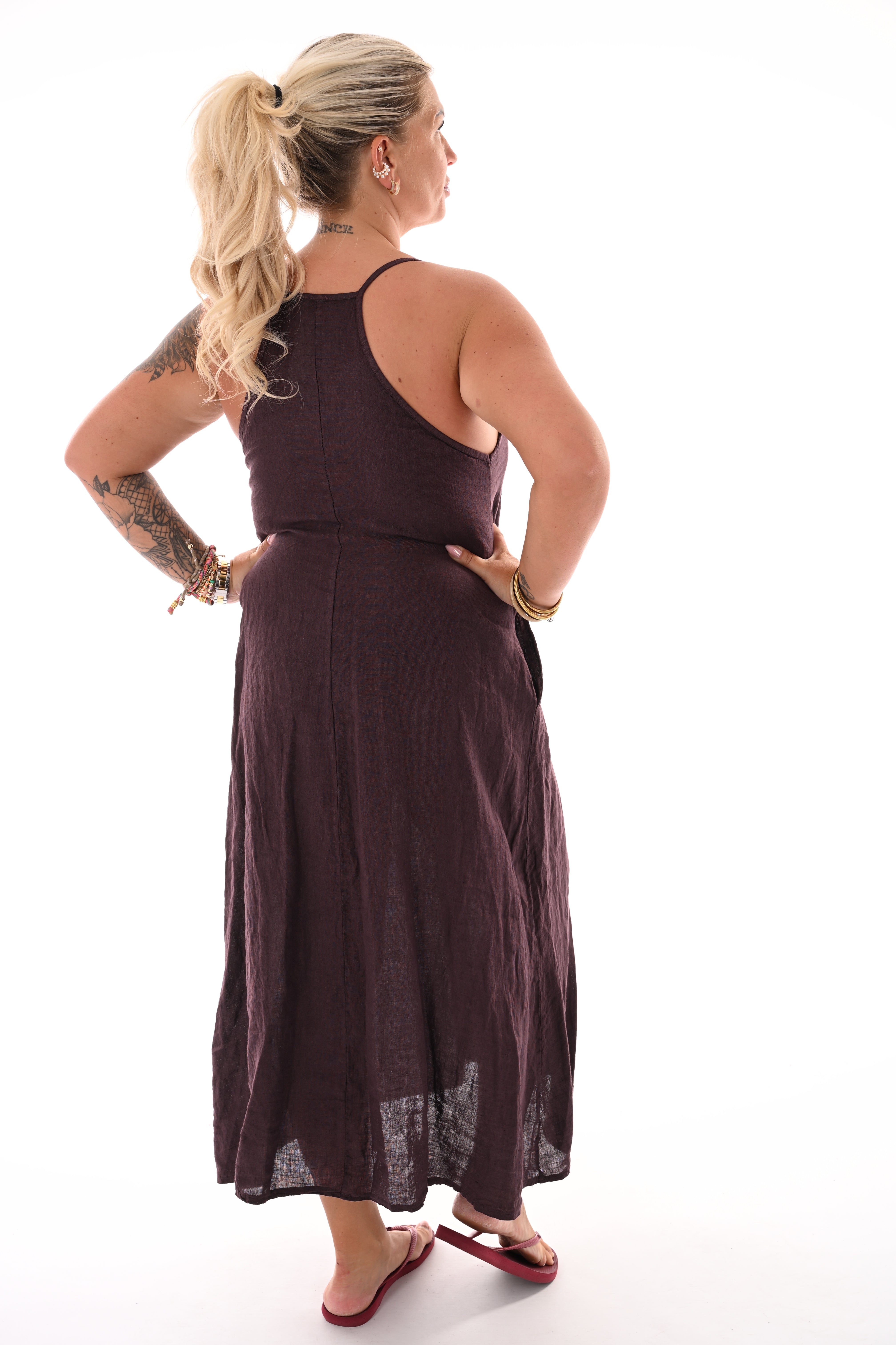 Lange jurk rafel rand aubergine