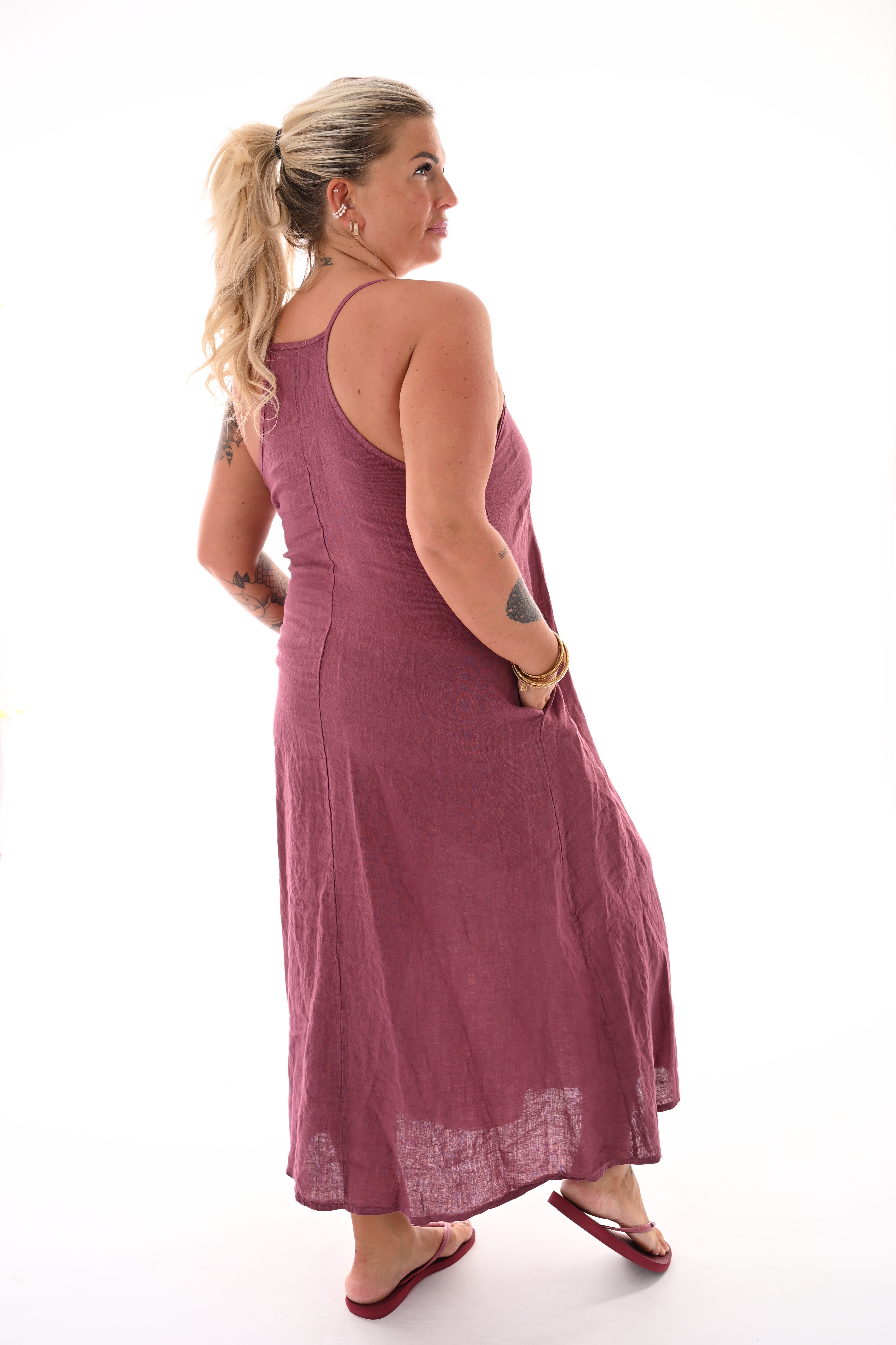 Lange jurk rafel rand mauve