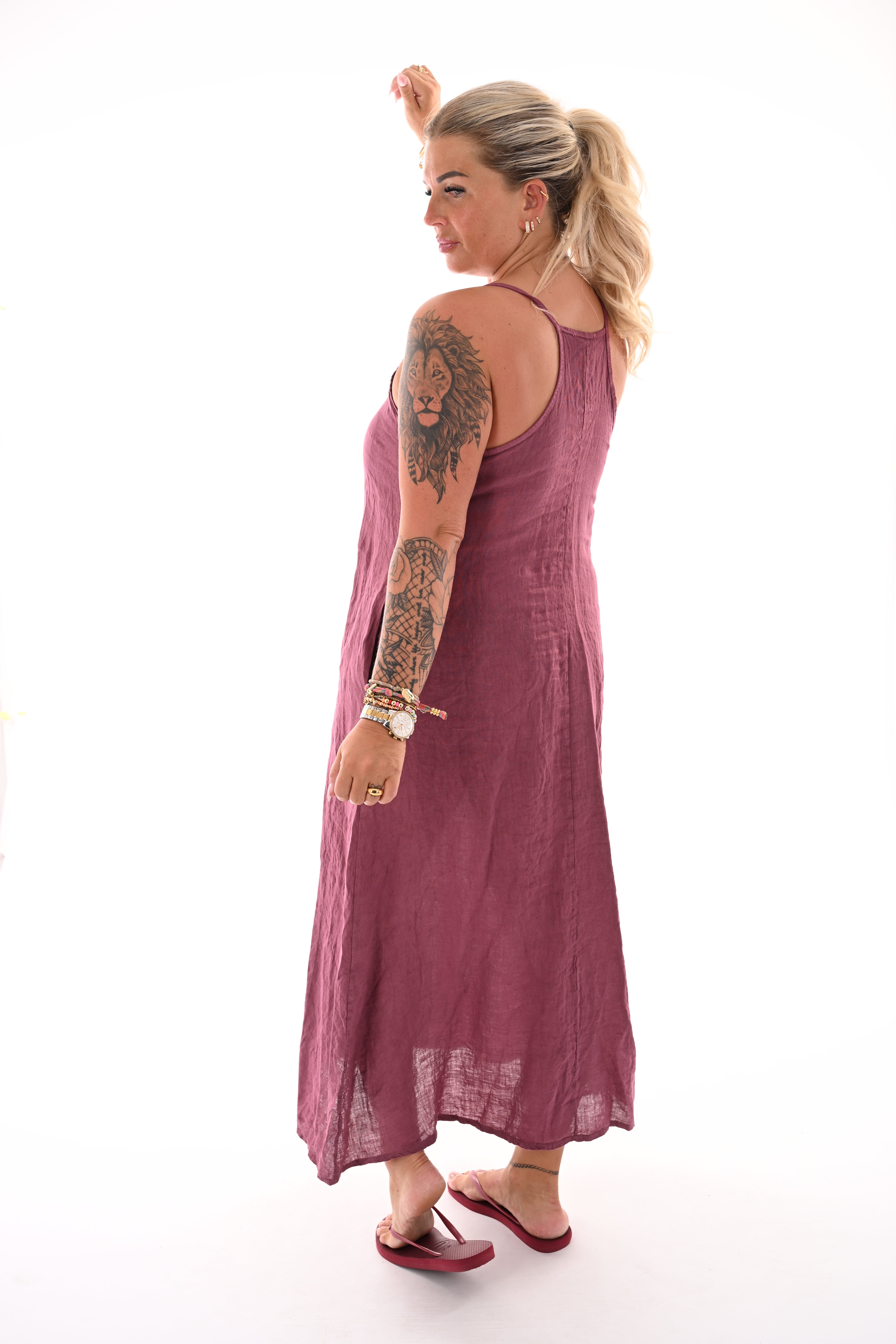 Lange jurk rafel rand mauve