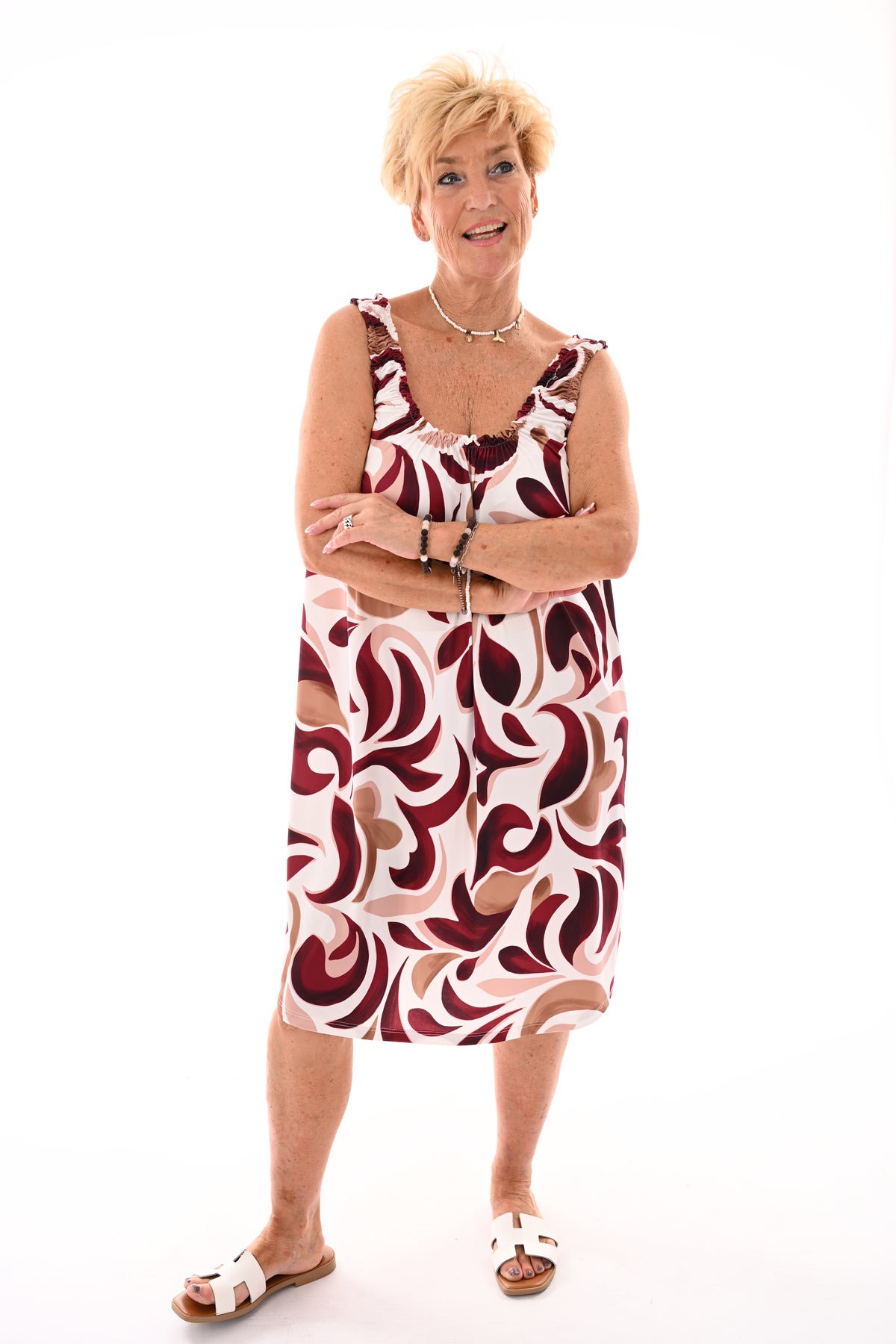 Kort jurkje smock patroon bordeaux