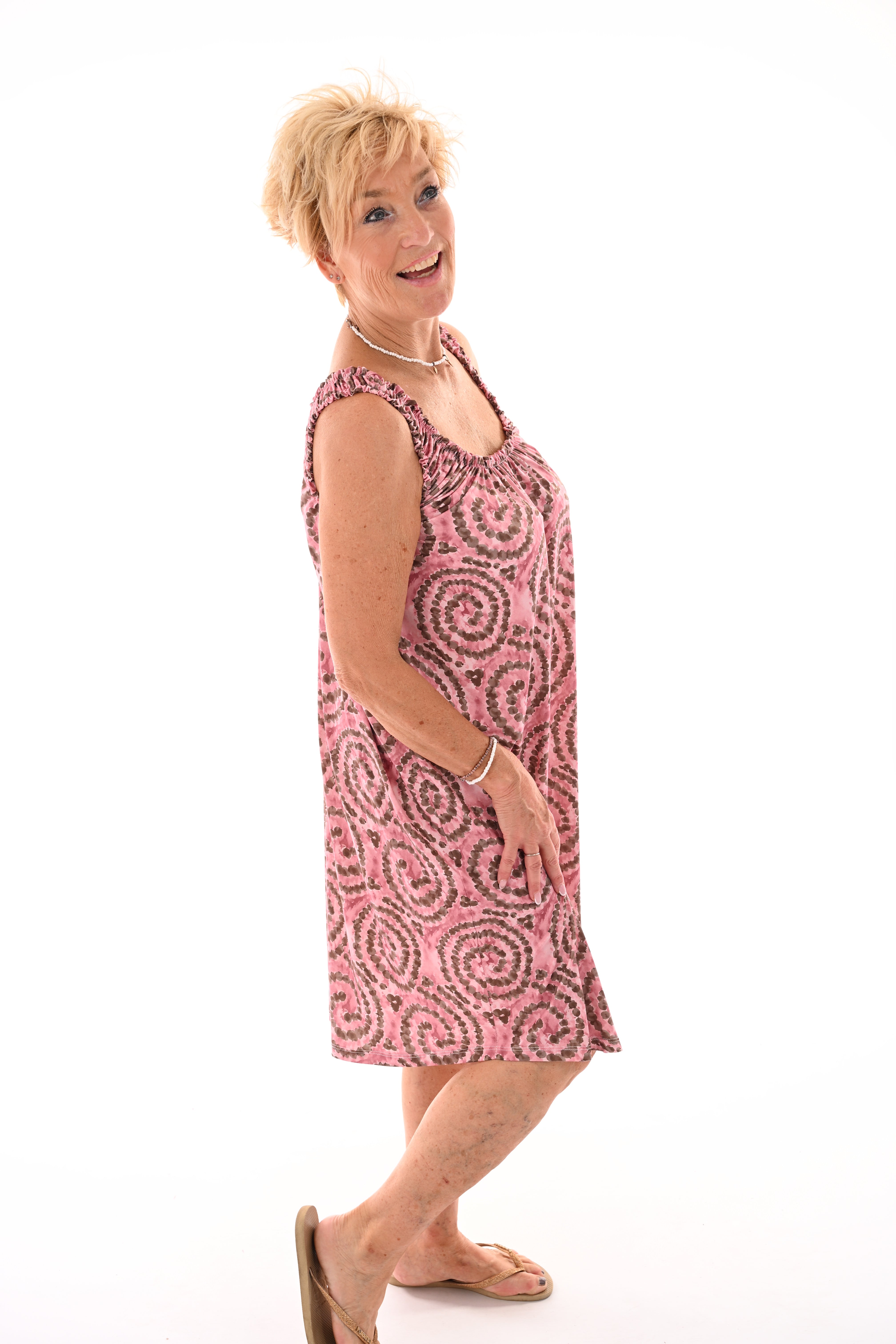 Kort jurkje smock cirkel motief roze
