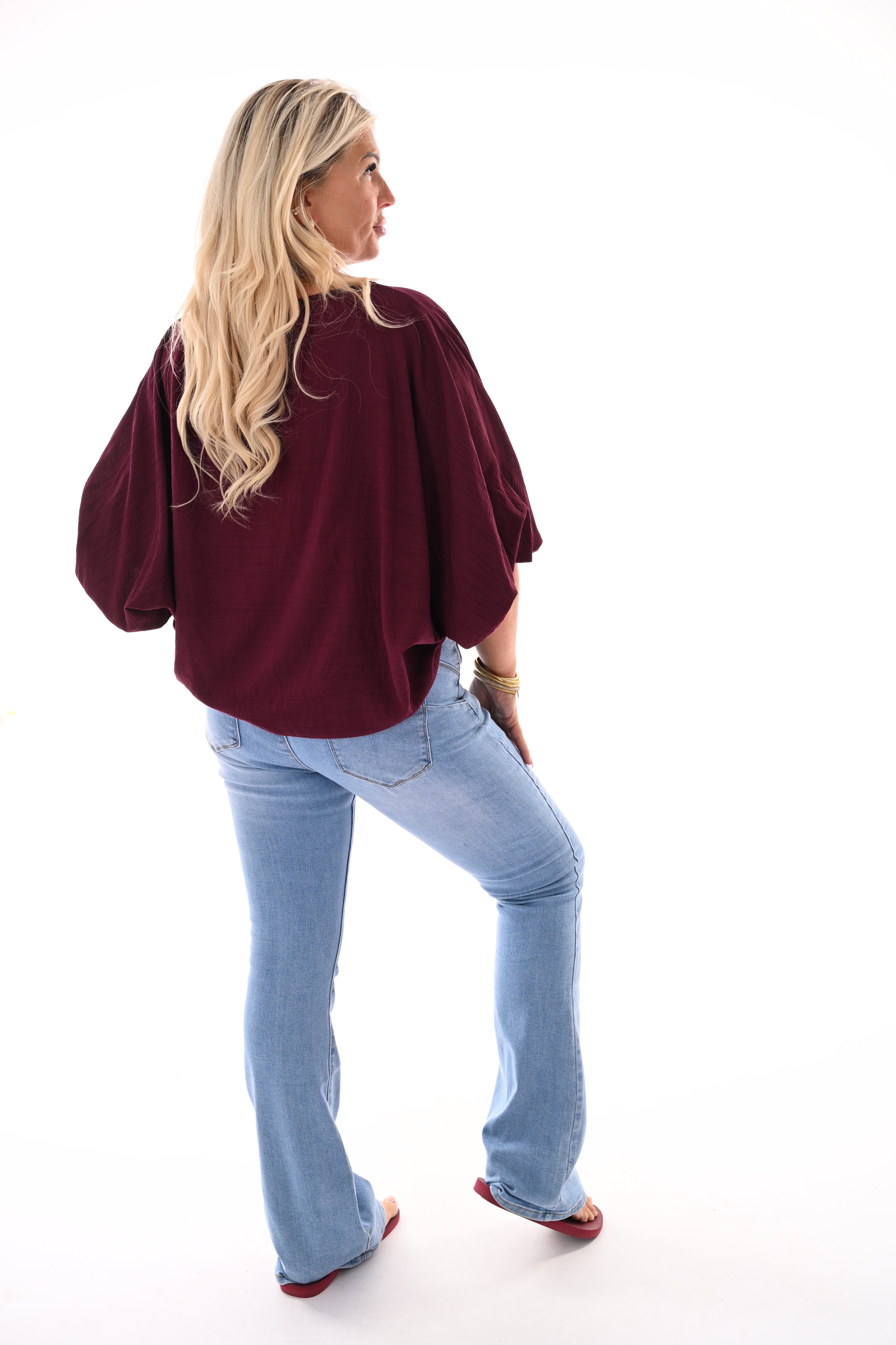 Basic top 3/4e pofmouwen aubergine