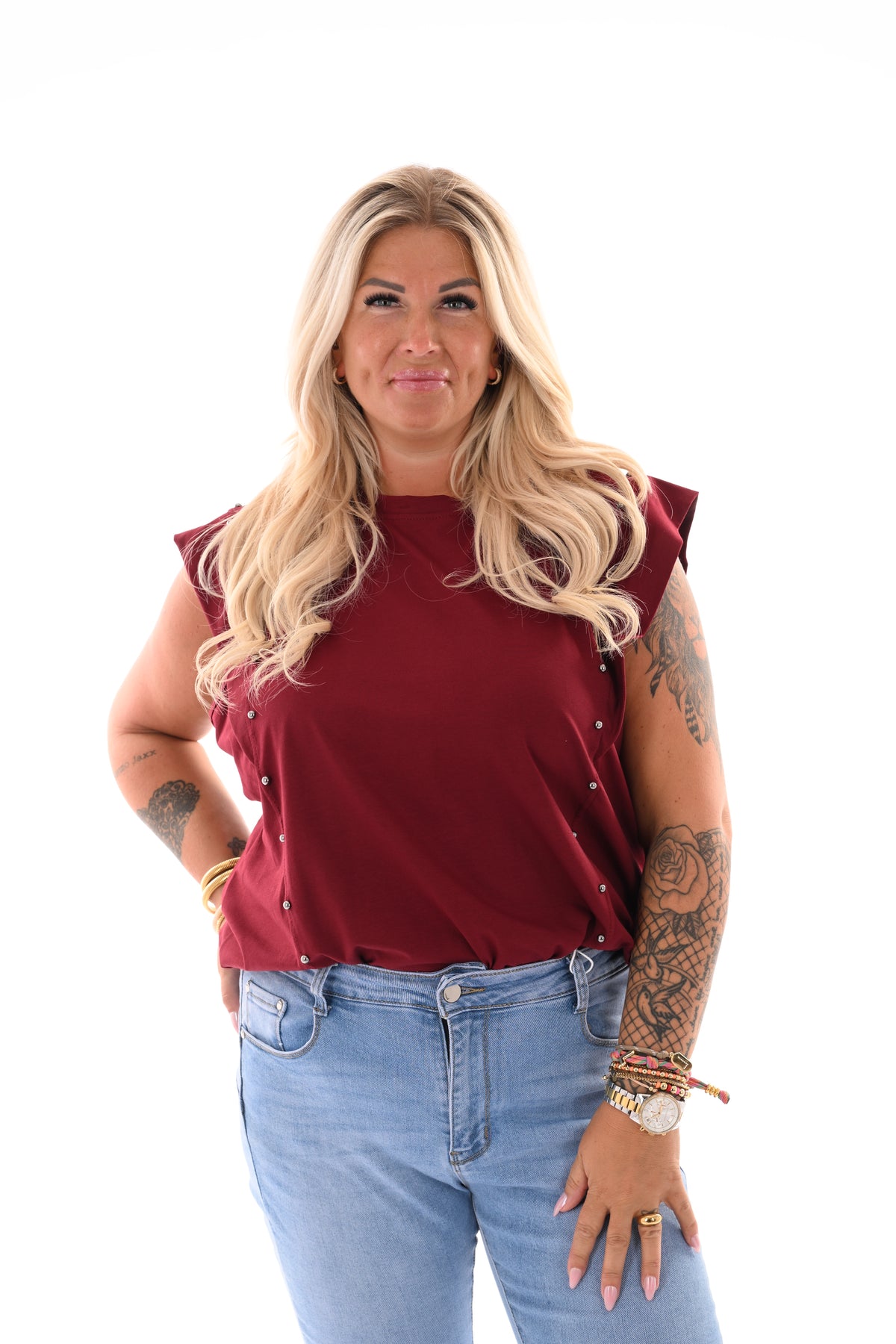 Top kapmouwen studs bordeaux