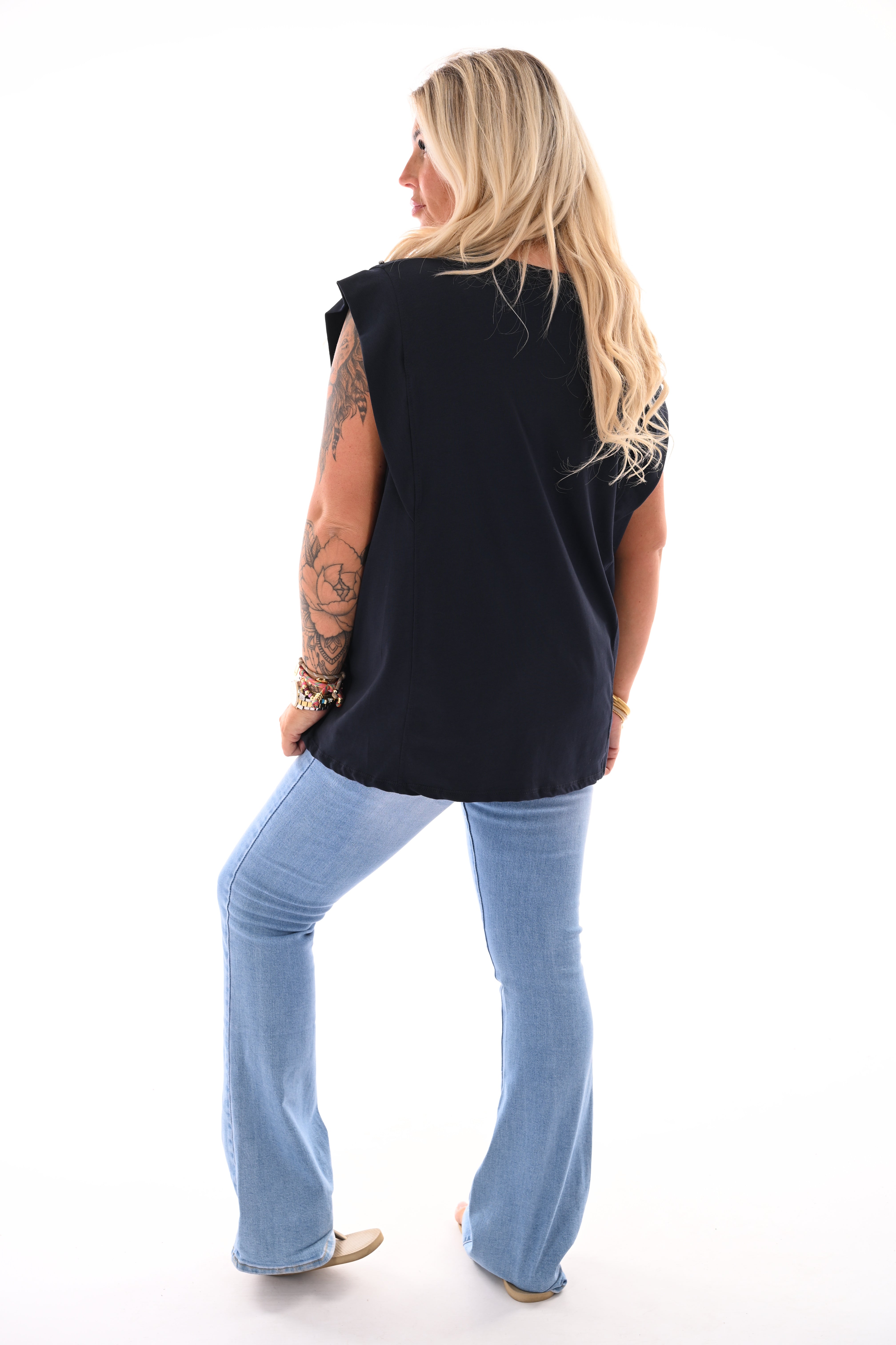 Top kapmouwen studs marineblauw