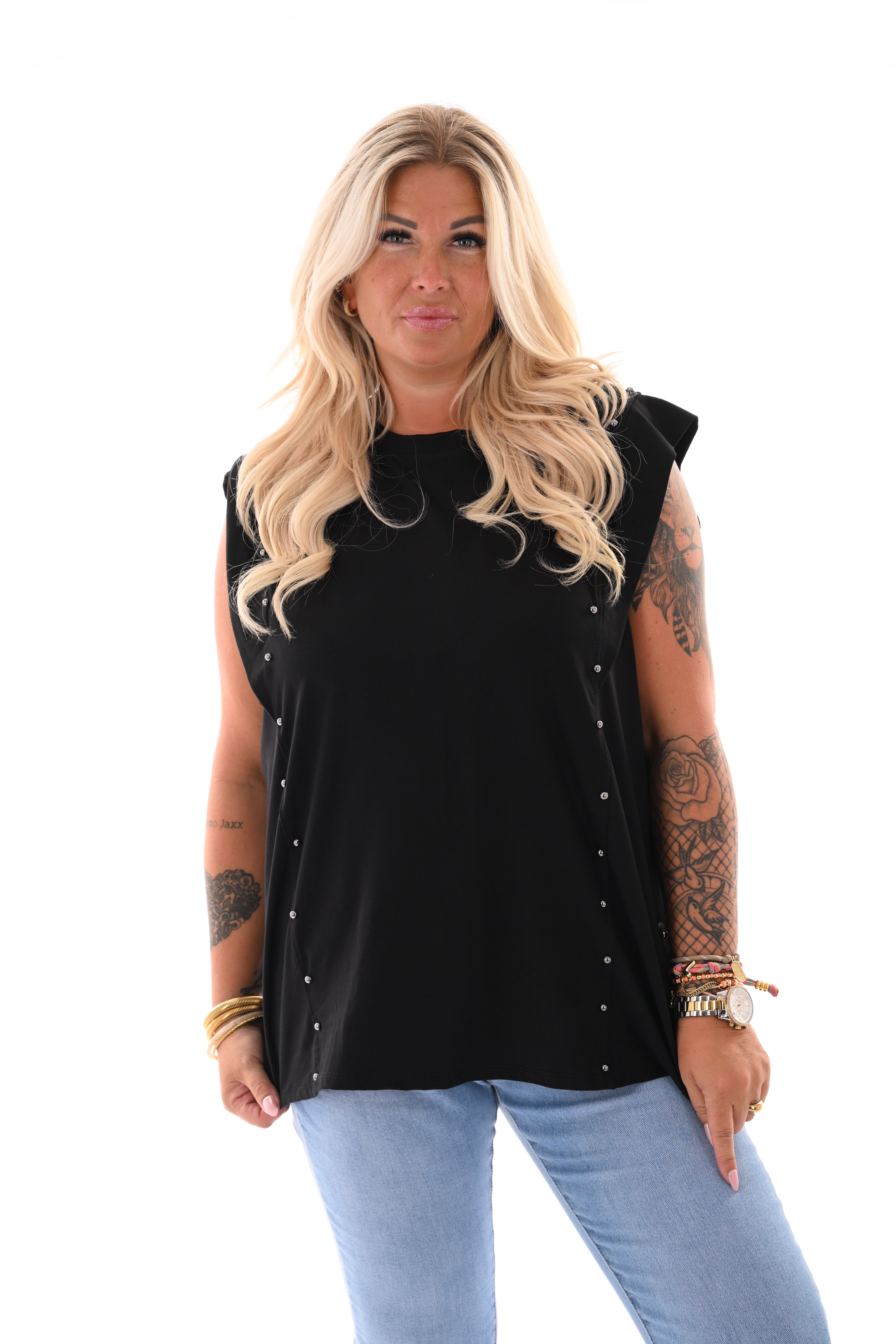 Top kapmouwen studs zwart